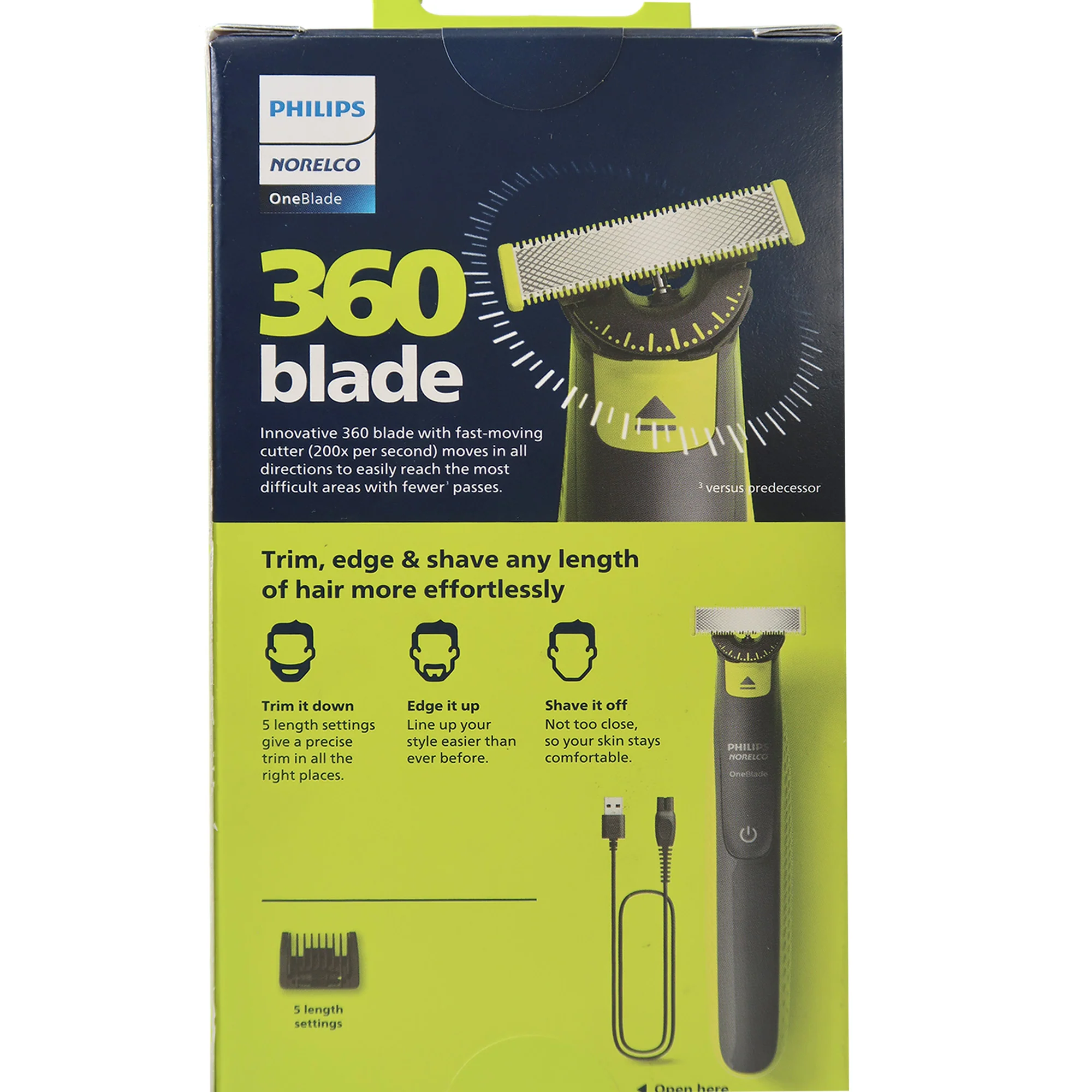 Philips Norelco OneBlade 360 Face, Electric Razor and Beard Trimmer with 5-Length Comb #QP2724/70 - Image 3