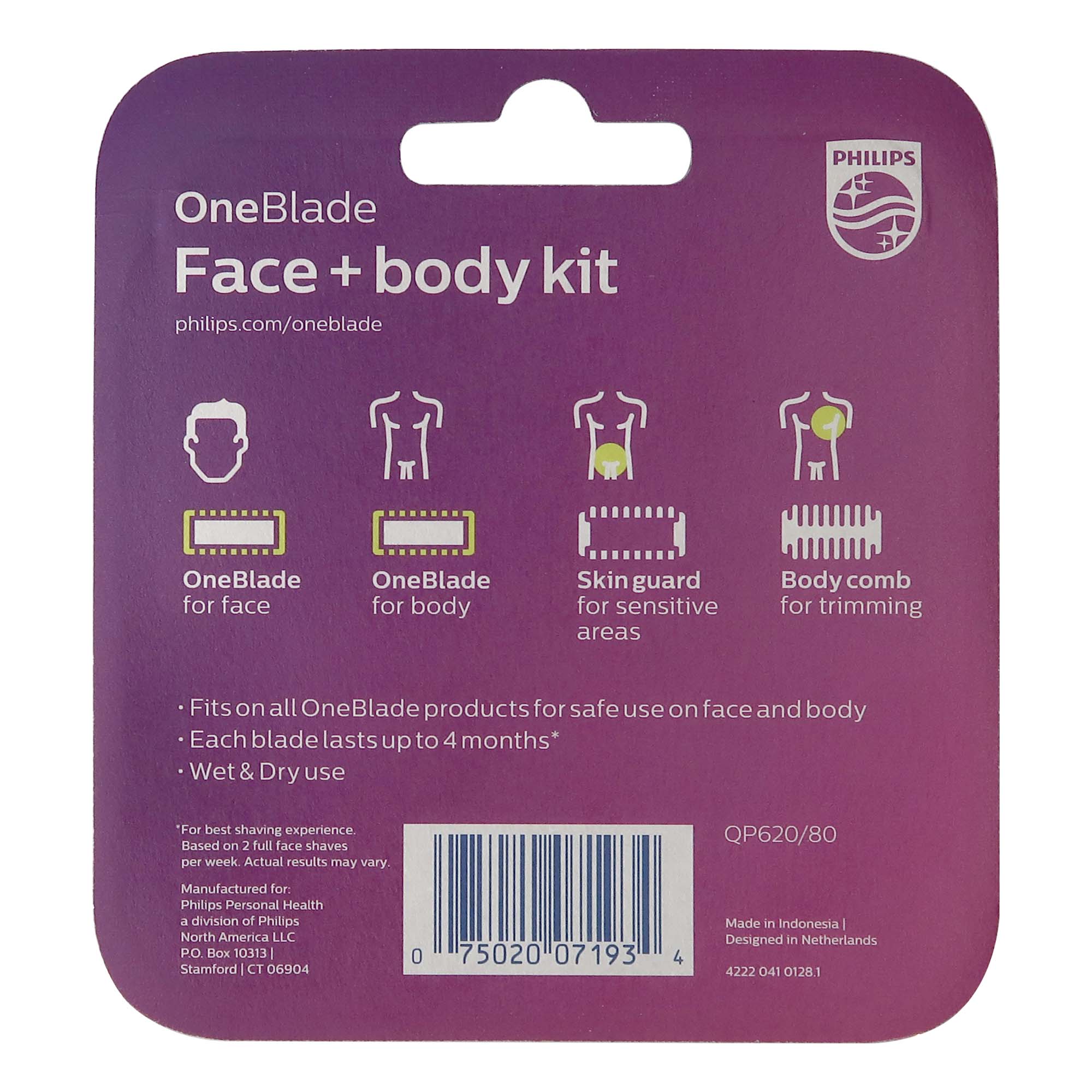 2x Philips Norelco Genuine OneBlade Replacement Blade Face + Body Kit, QP620/84 - Image 3