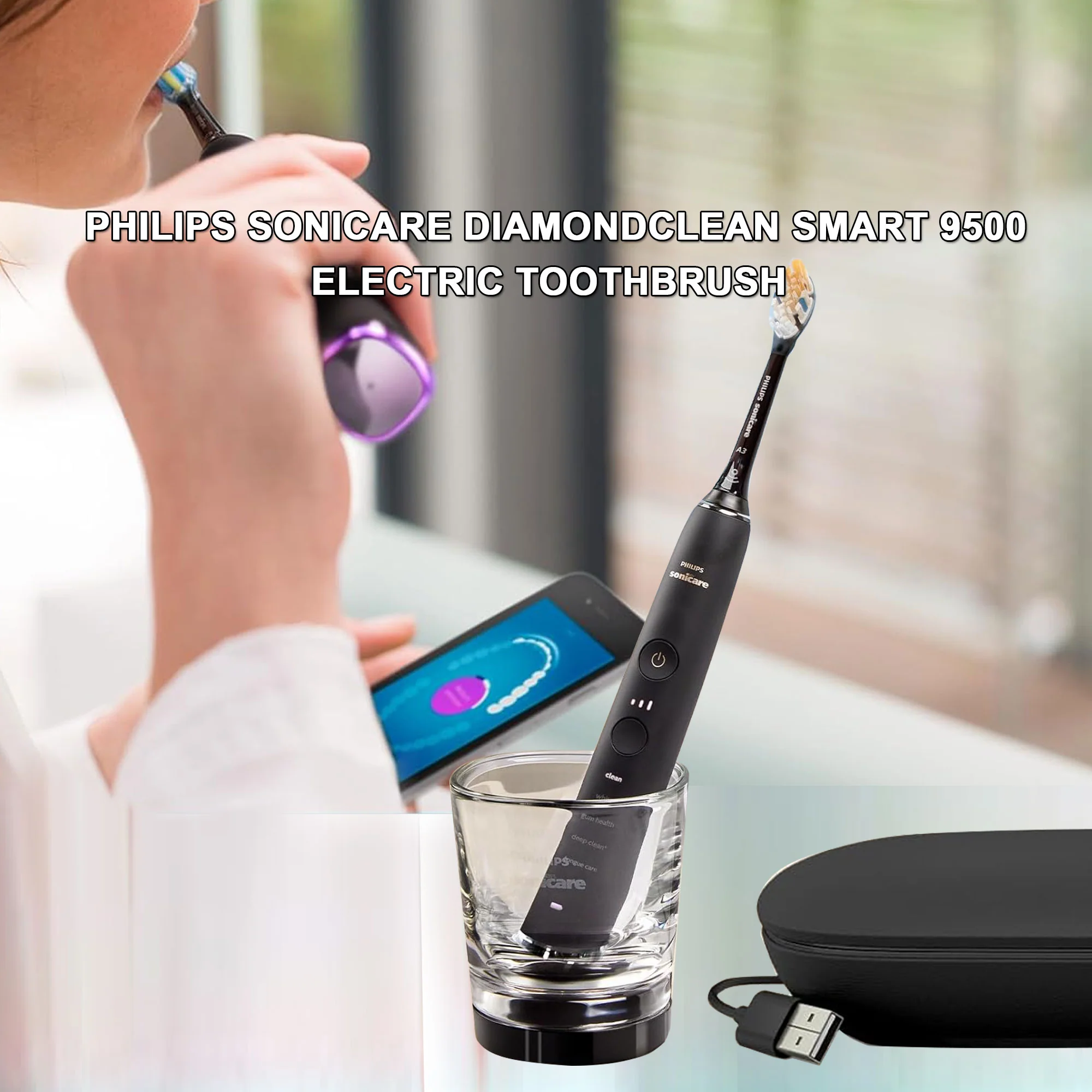 Philips Sonicare DiamondClean Smart 9500 Electric Toothbrush HX9923 Black and Pink - Image 3