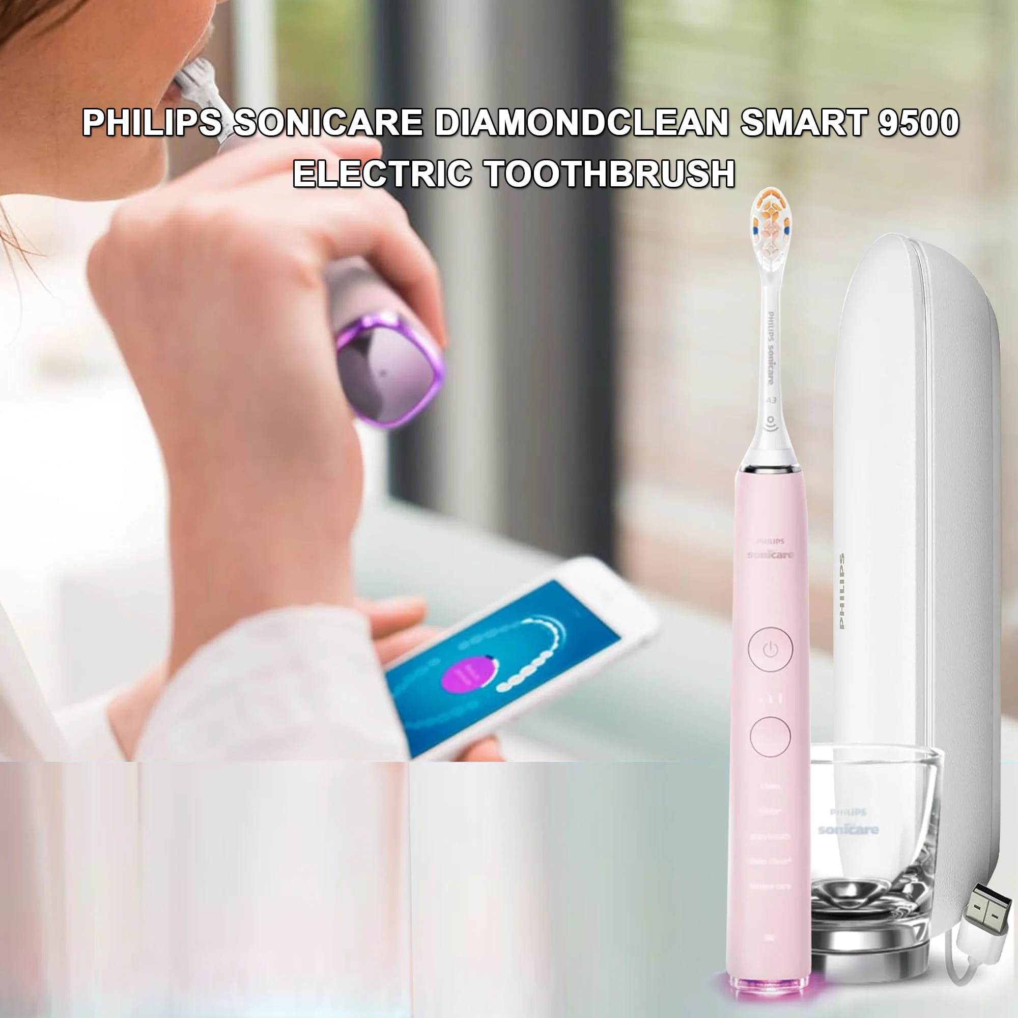 Philips Sonicare DiamondClean Smart 9500 Electric Toothbrush HX9923 Black and Pink - Image 5