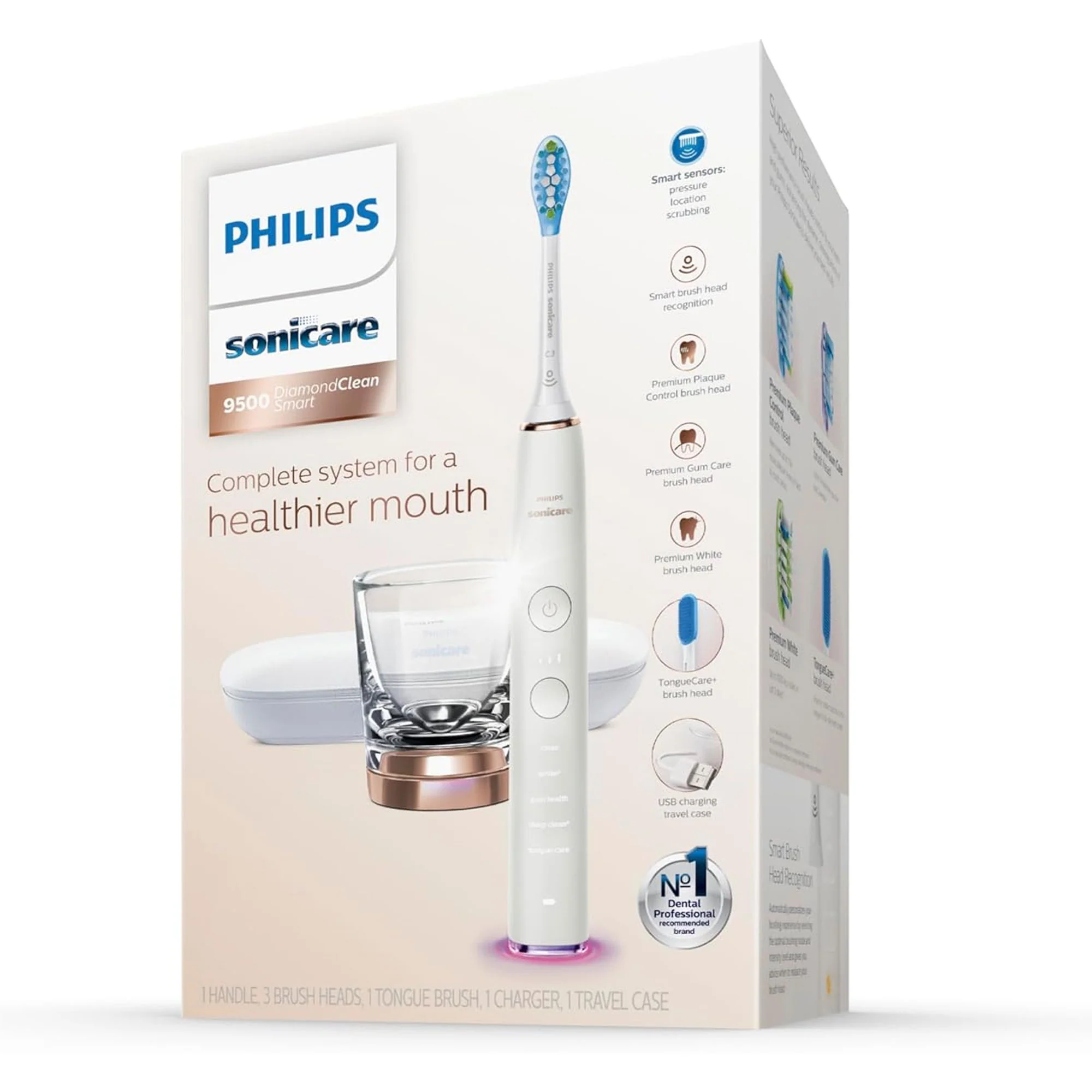 Philips Sonicare DiamondClean Smart 9500 Rechargeable Electric Power Toothbrush, Rose Gold, HX9924/61 - Image 7