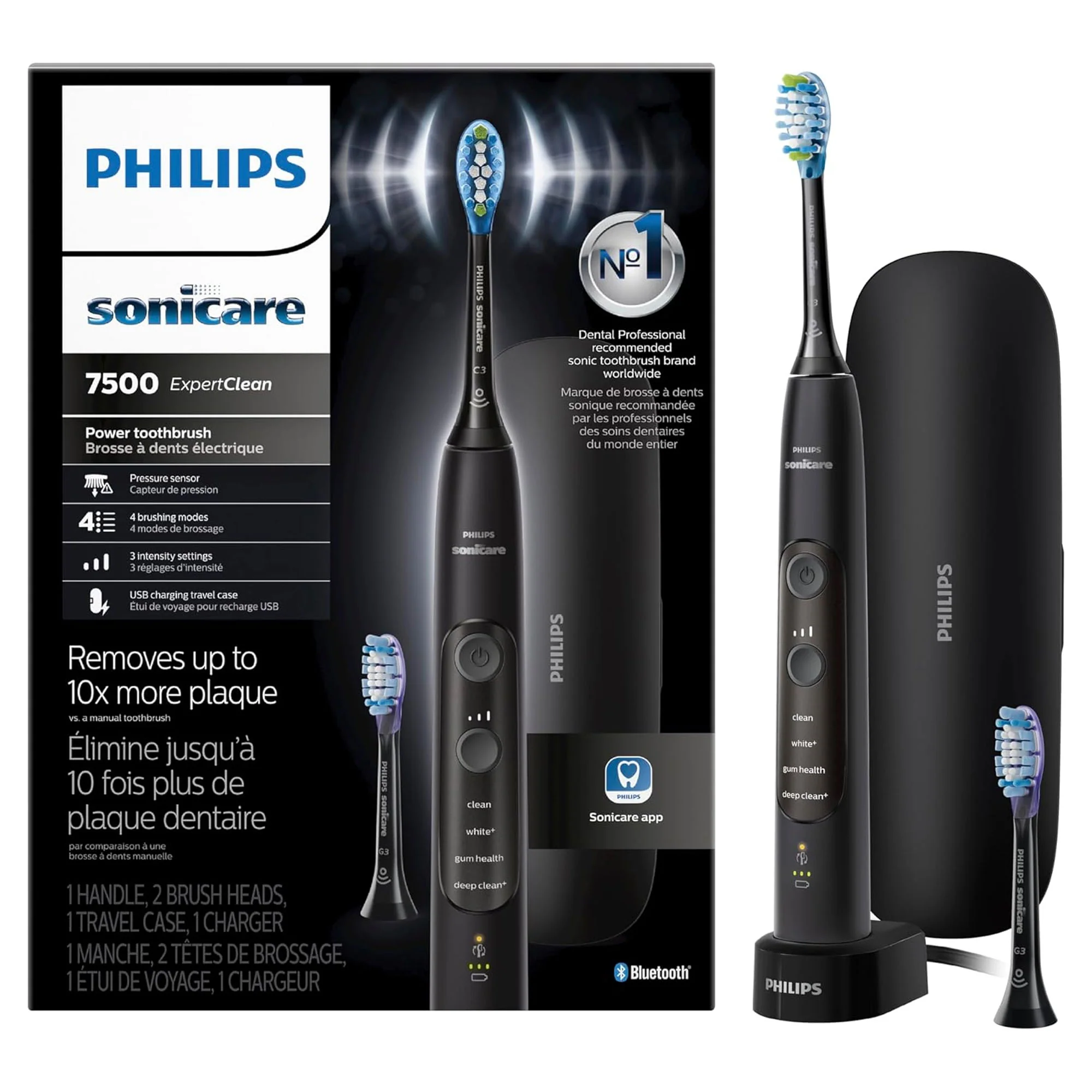 Philips Sonicare ExpertClean 7500 Rechargeable Electric Toothbrush HX9690 Black and White - Image 2