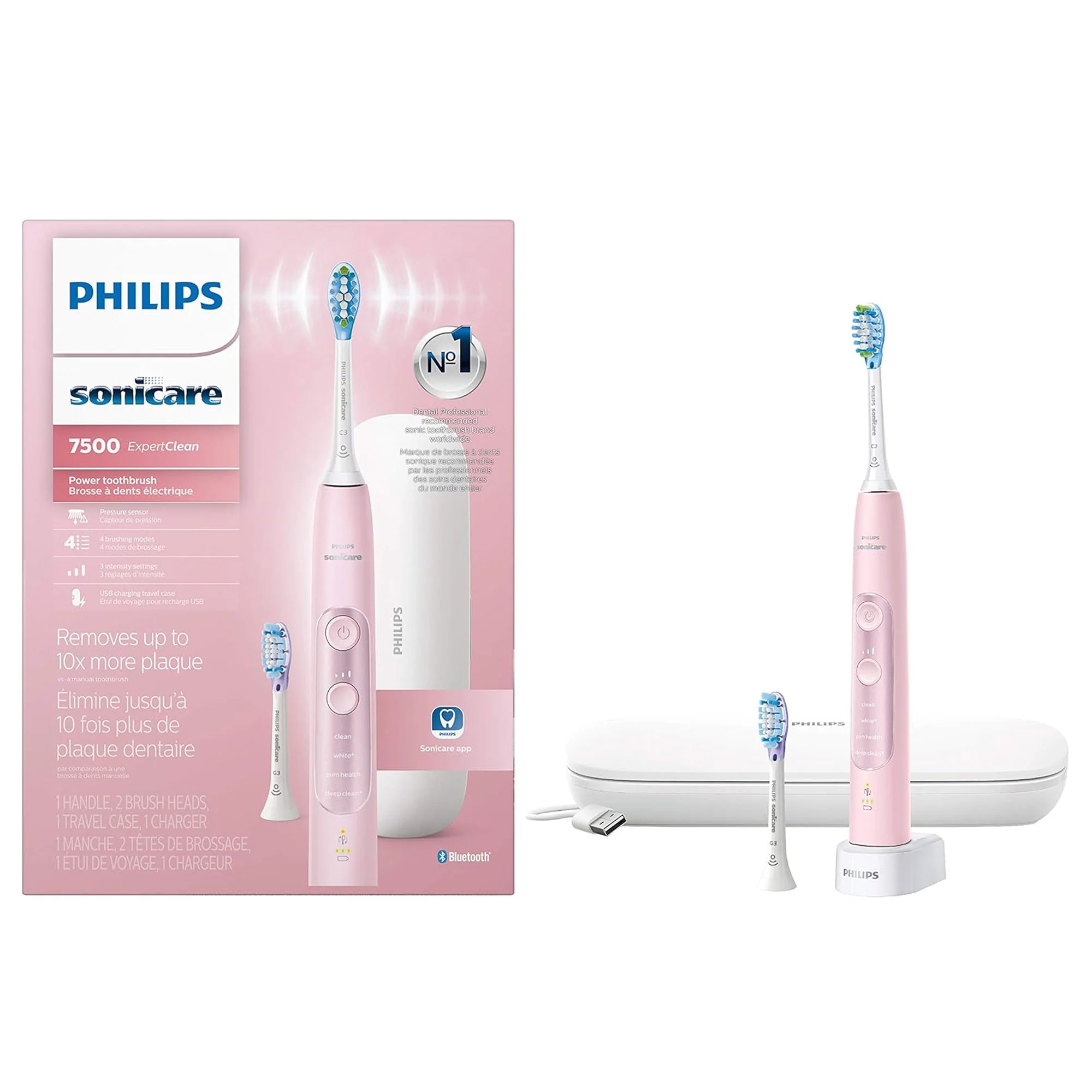 Philips Sonicare ExpertClean 7500 Rechargeable Electric Toothbrush HX9690 White and Pink - Image 3