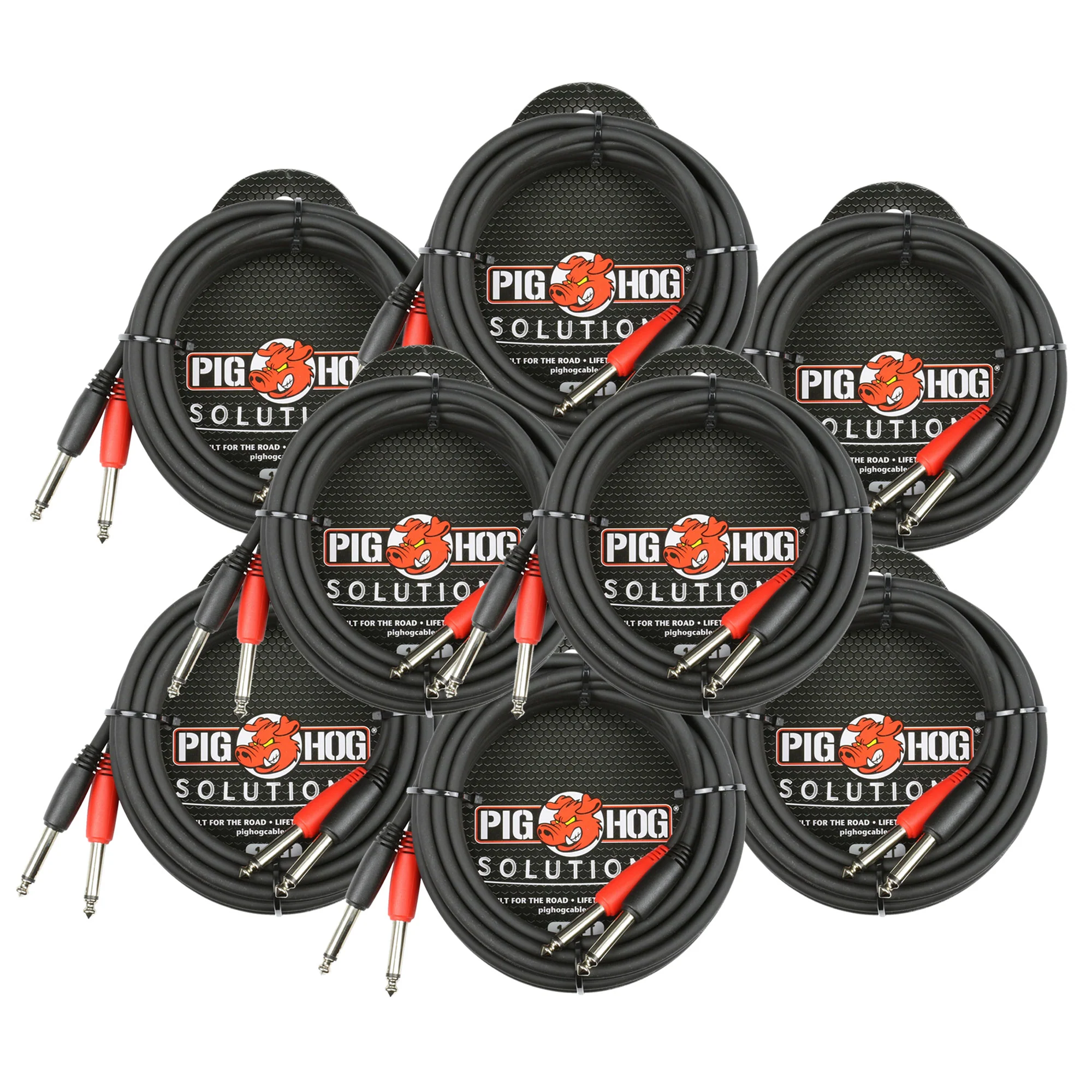 Pig Hog Dual 1/4" Mono (Male) Cable, 10 ft PD-21410 - 8 Units