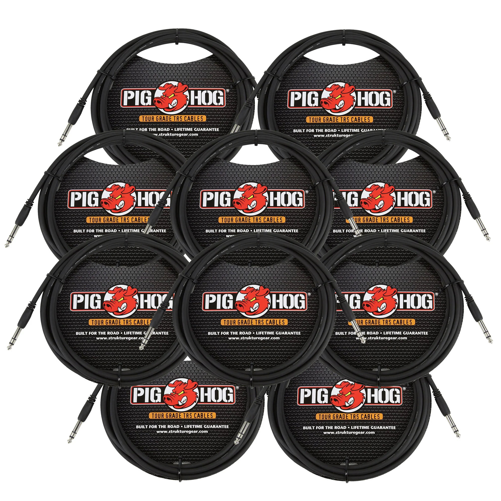 Pig Hog PTRS15 High Performance 1/4" TRS Instrument Cable, 15 Feet - 10 Pack