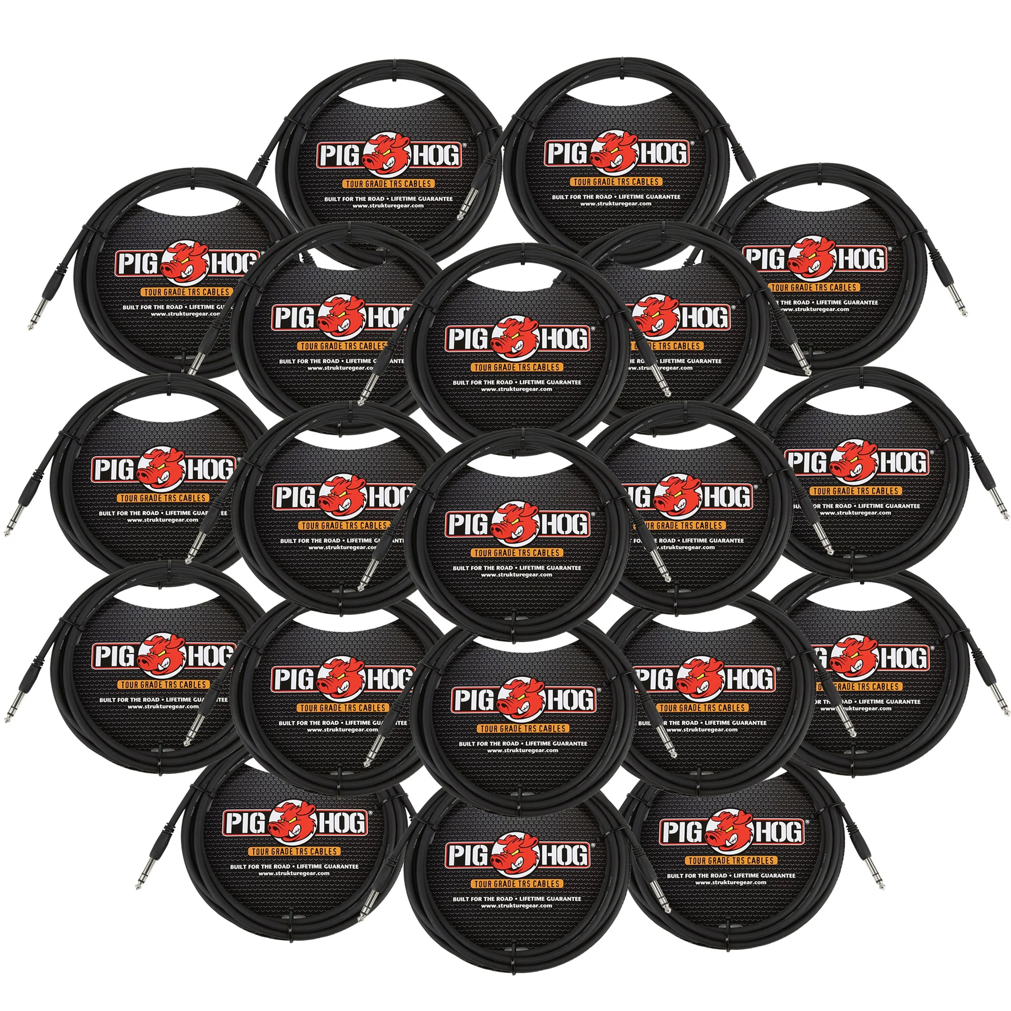 Pig Hog PTRS15 High Performance 1/4" TRS Instrument Cable, 15 Feet - 20 Pack