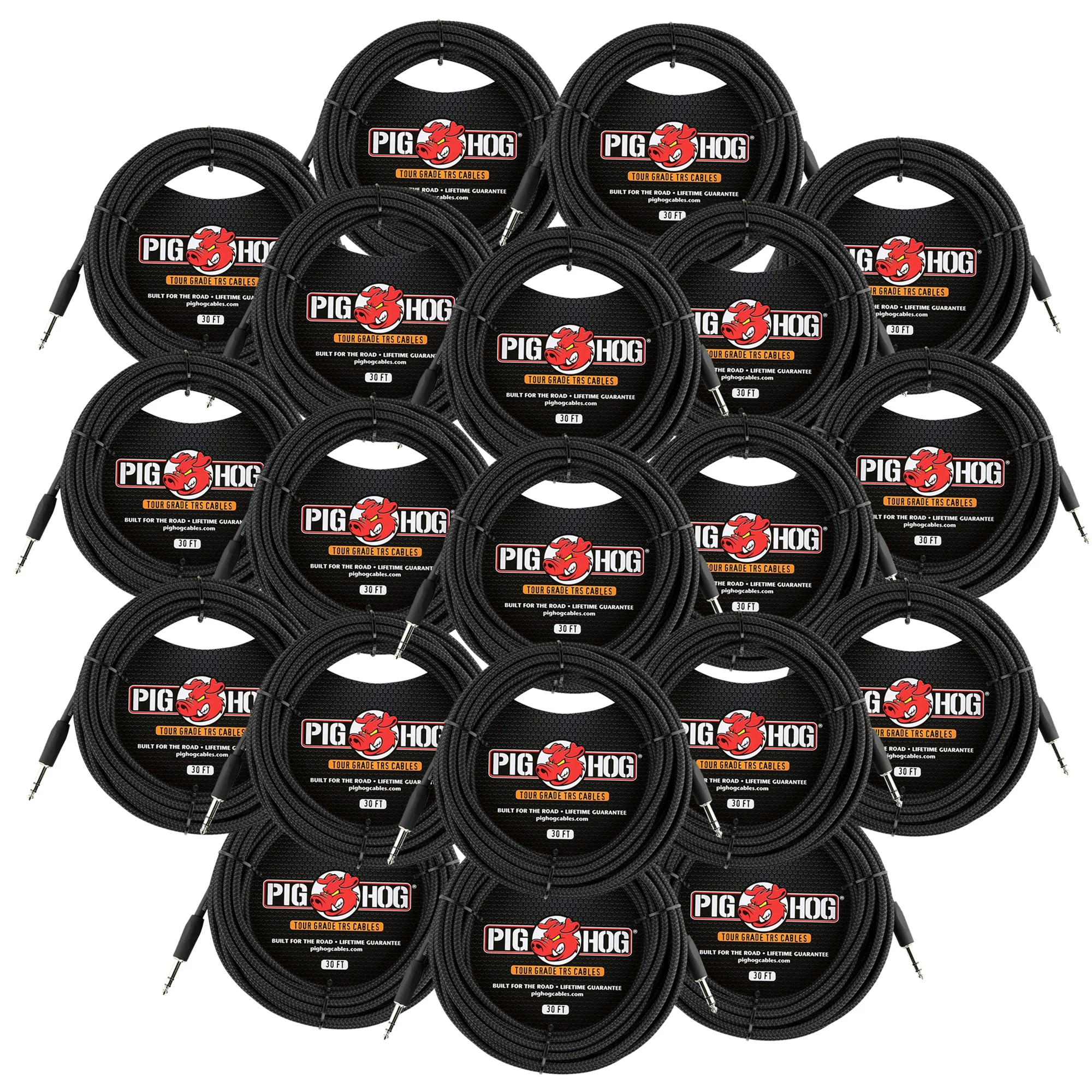Pig Hog PTRS30BK Black Woven TRS Cable 30ft - 20 Pack