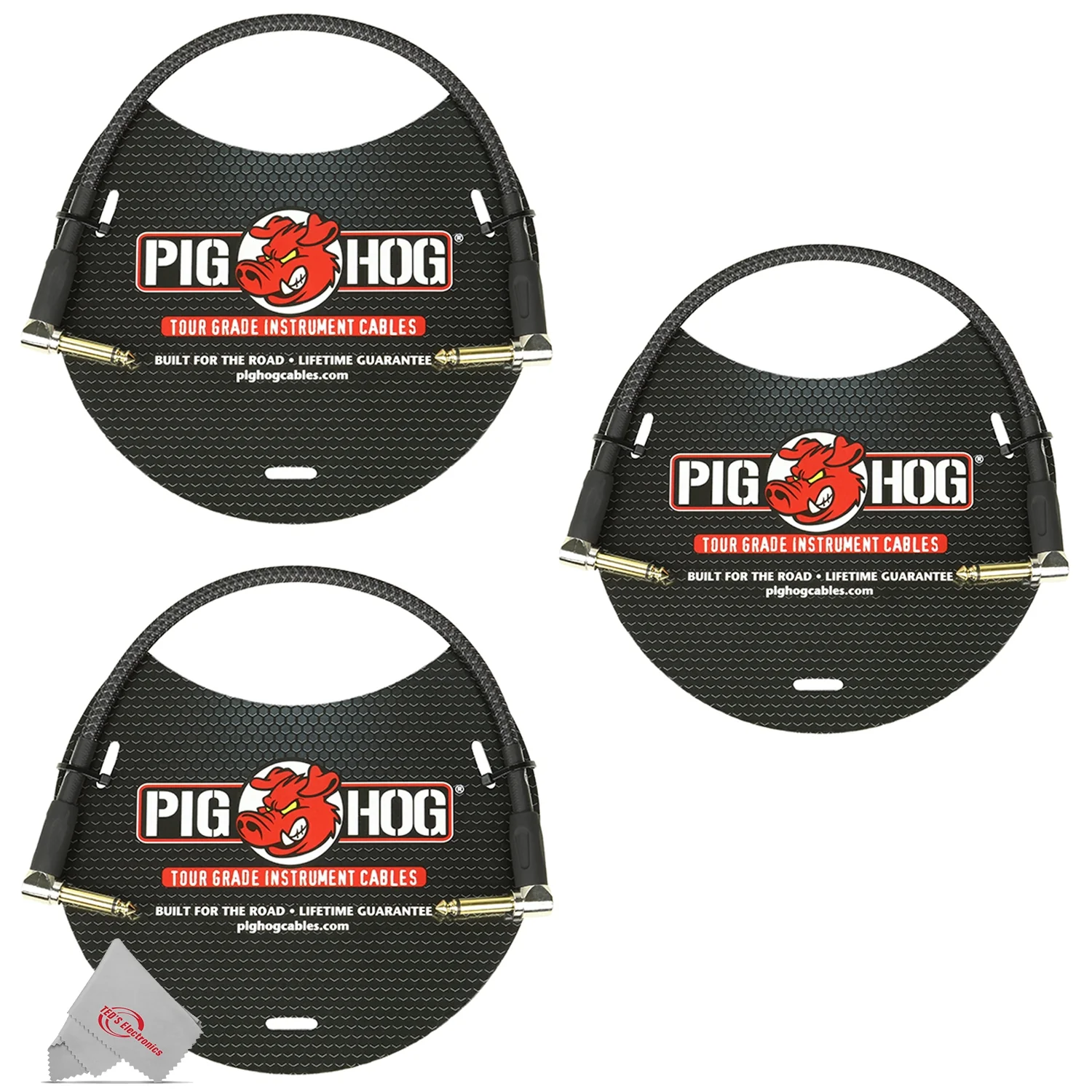 Pig Hog Black Woven Tour Grade Patch Cable 1/4" to 1/4" Right Angle 1ft , PCH1BKR - 3 Units - Image 2