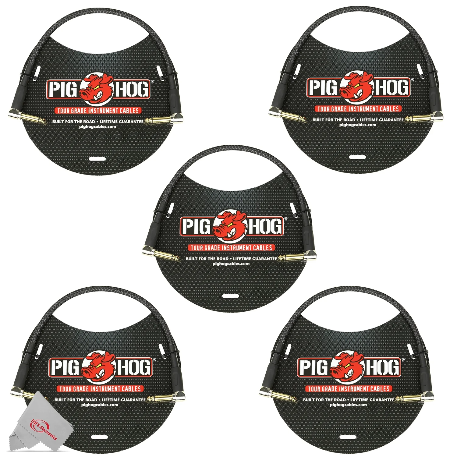 Pig Hog Black Woven Tour Grade Patch Cable 1/4" to 1/4" Right Angle 1ft , PCH1BKR - 5 Units - Image 2