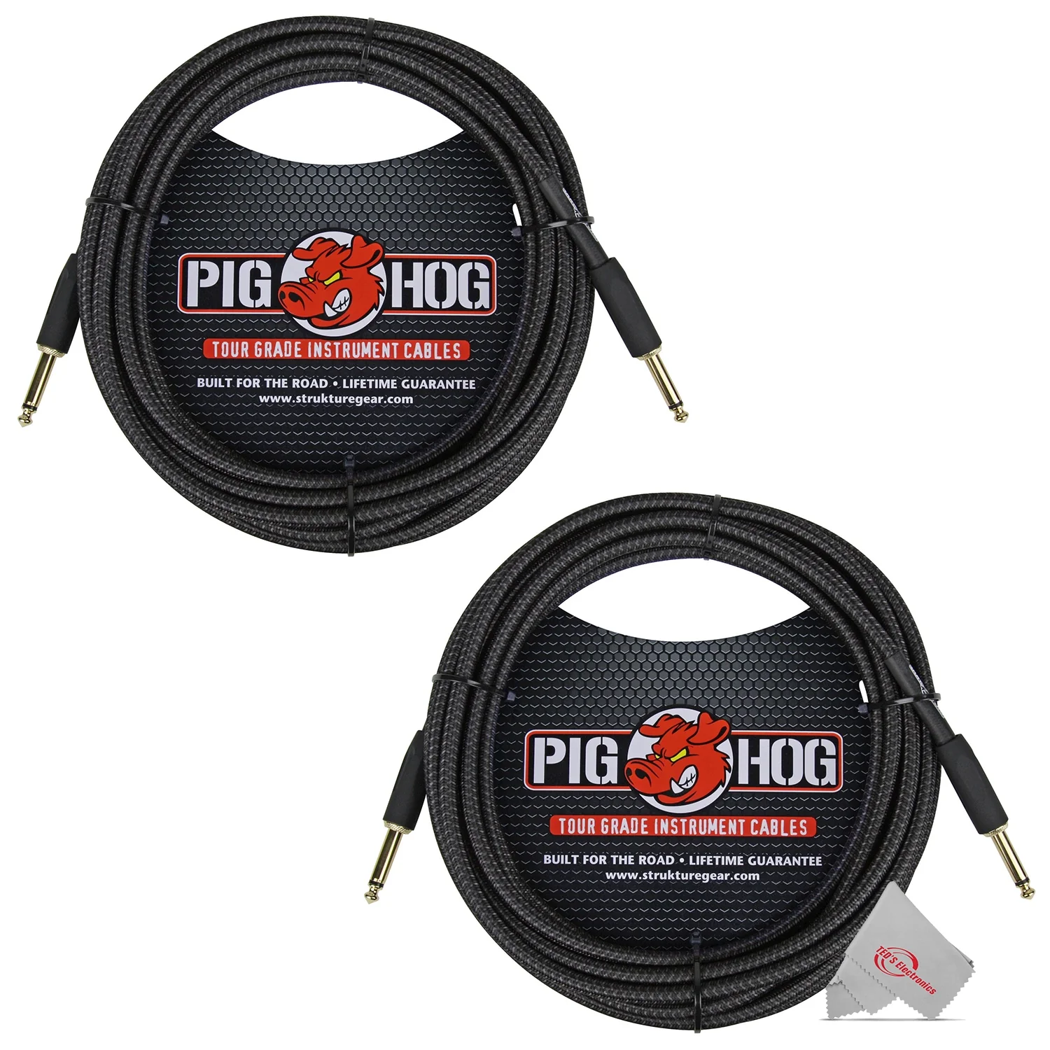 Pig Hog Black Woven Tour Grade Instrument Cable 1/4" to 1/4" Straight 20ft PCH20BK  - 2 Units - Image 2