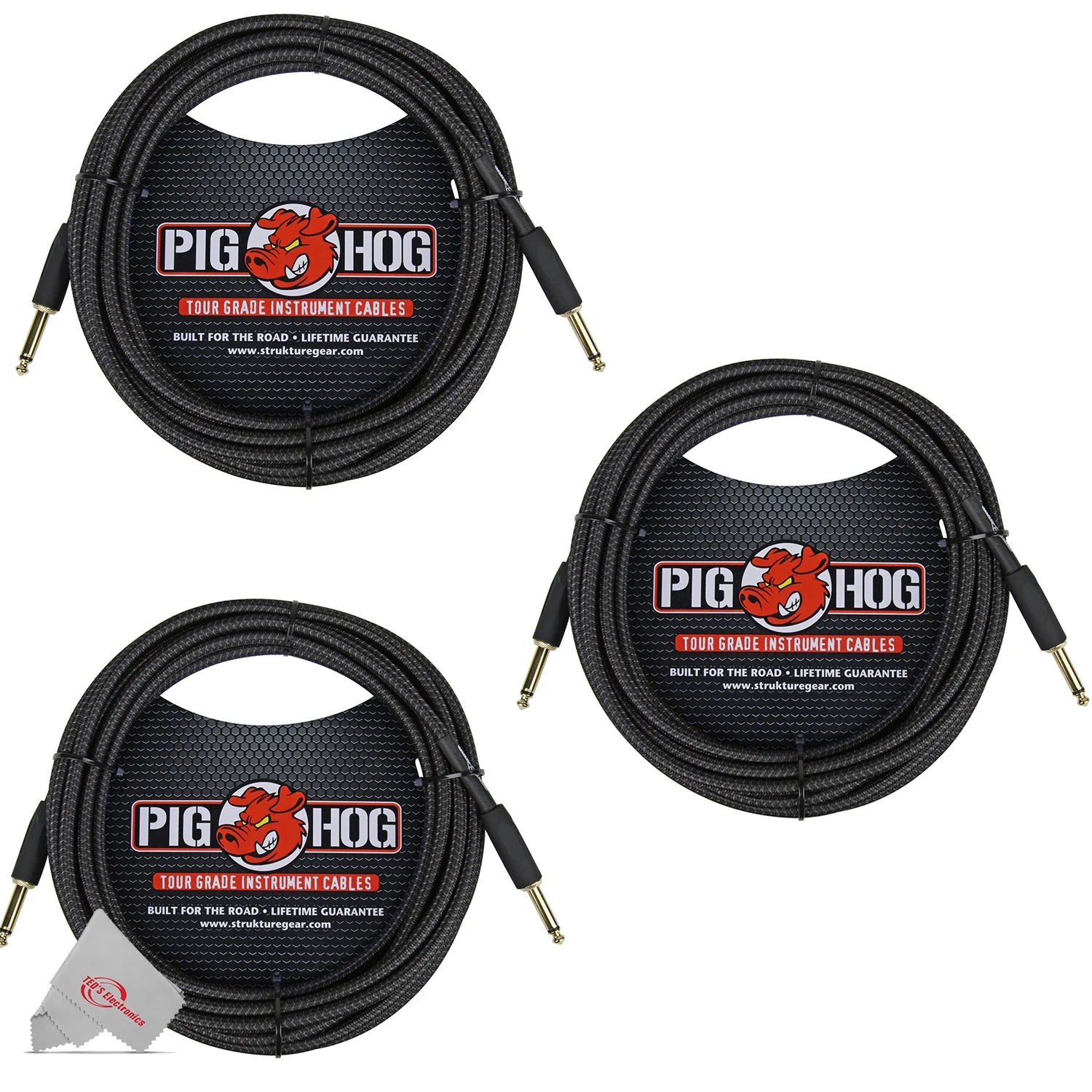 Pig Hog Black Woven Tour Grade Instrument Cable 1/4" to 1/4" Straight 20ft PCH20BK  - 3 Units - Image 2