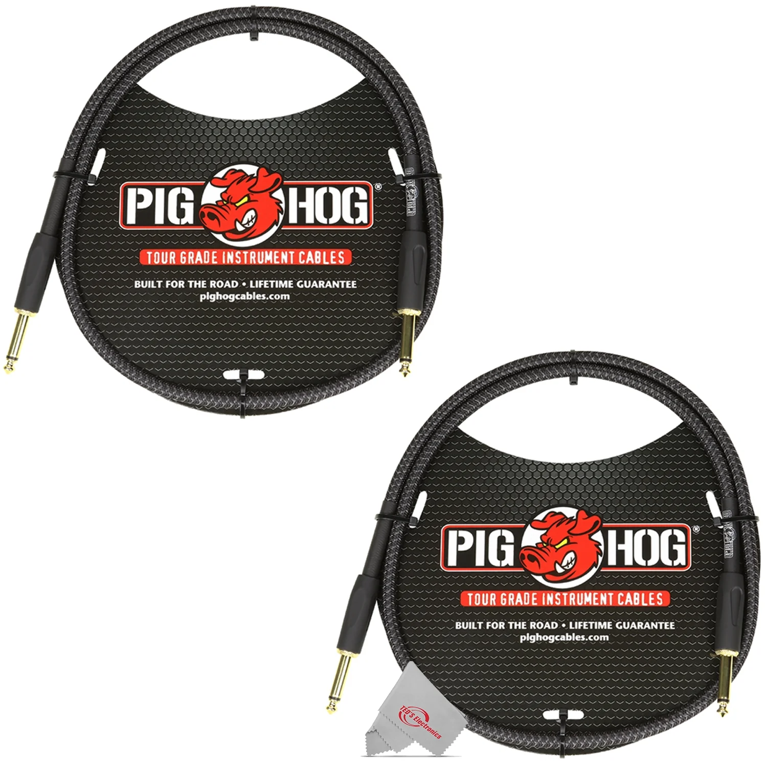 Pig Hog Black Woven Patch Cable 1/4" to 1/4" 3 ft Straight PCH3BK Tour Grade Instrument Cable - 2 Units - Image 2
