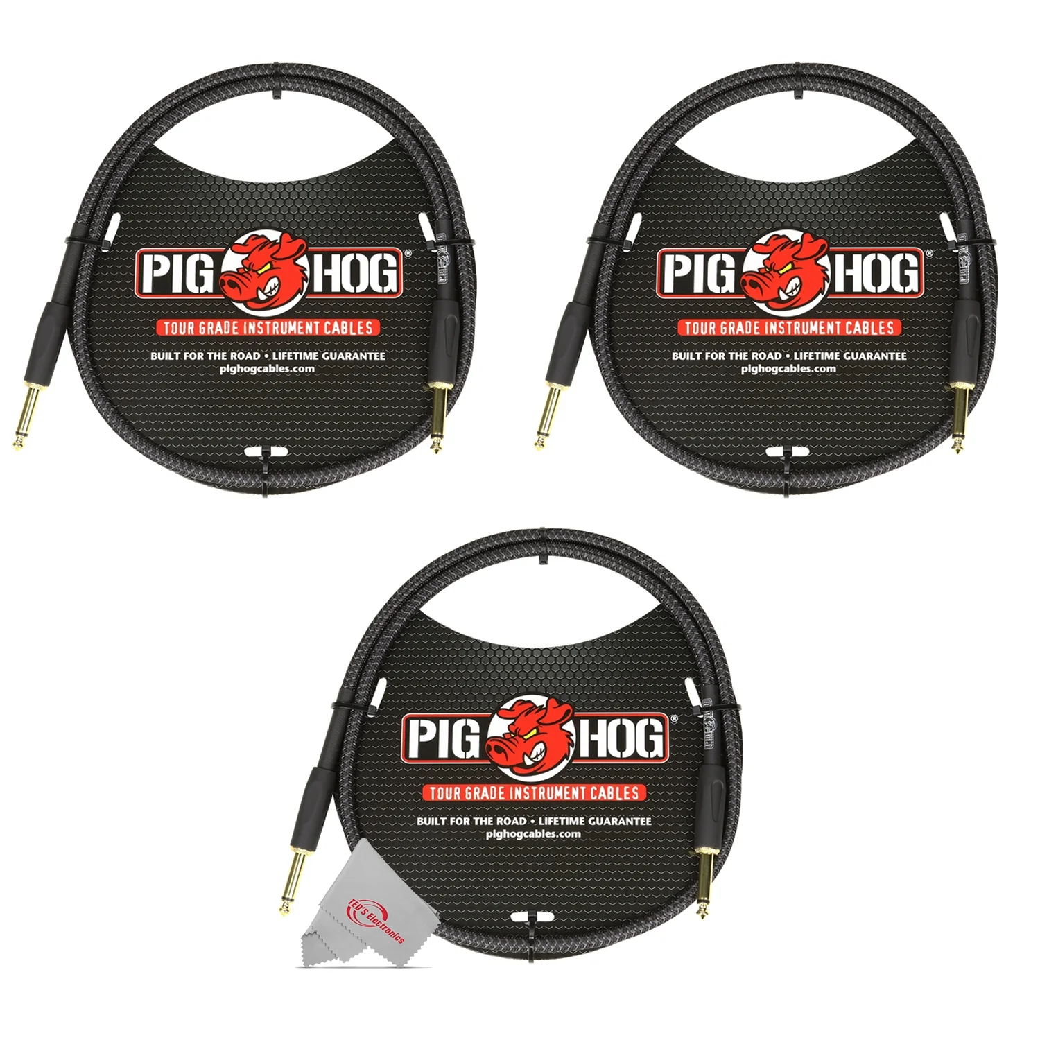 Pig Hog Black Woven Patch Cable 1/4" to 1/4" 3 ft Straight PCH3BK Tour Grade Instrument Cable - 3 Units - Image 2