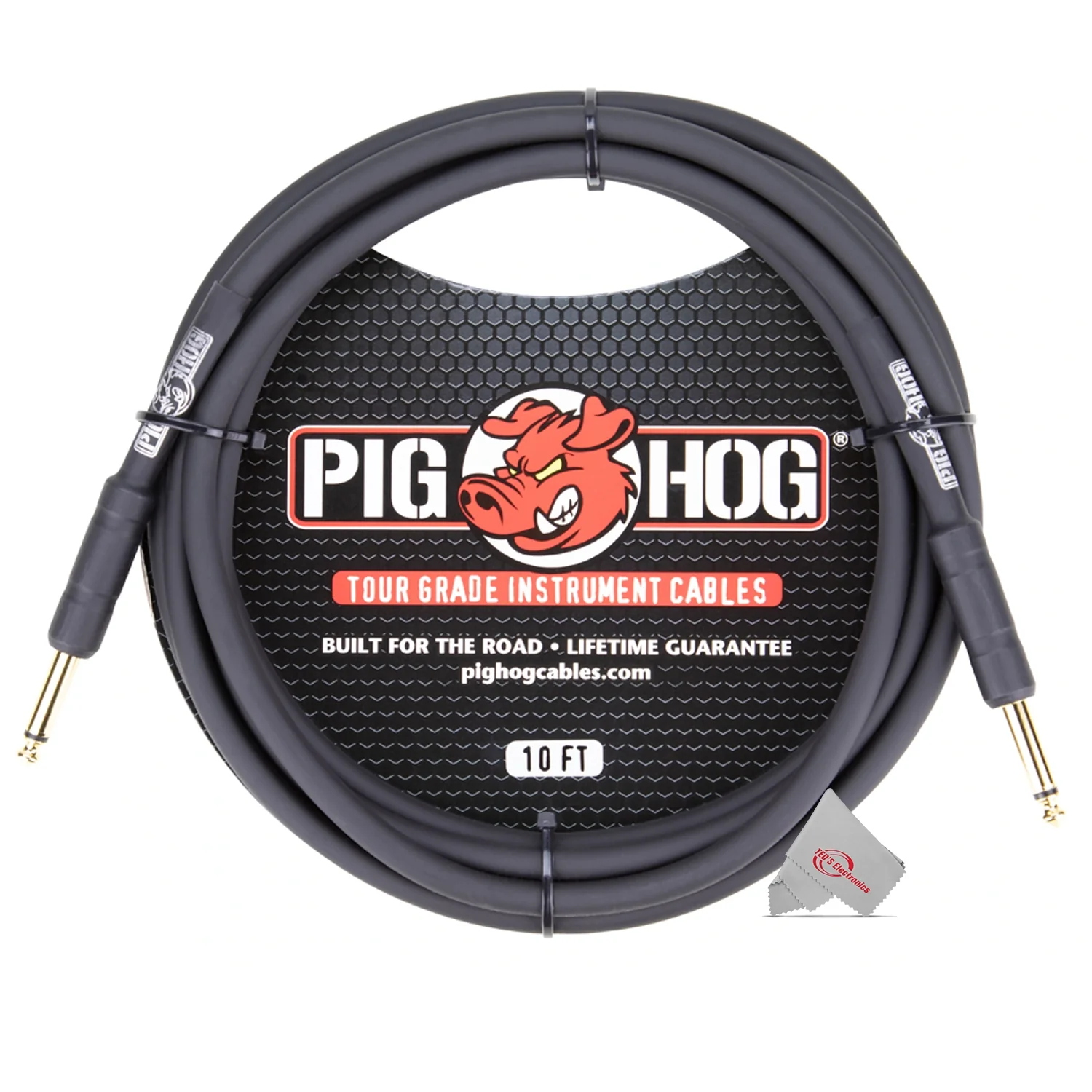 Pig Hog Tour Grade 10ft Instrument Cable 1/4 Inch to 1/4 Inch Straight Connectors Black - PH10 - 2 Units - Image 2
