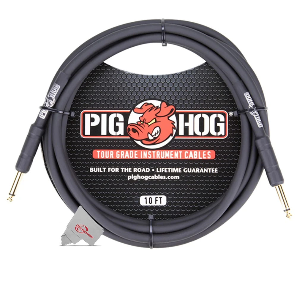 Pig Hog Tour Grade 10ft Instrument Cable 1/4 Inch to 1/4 Inch Straight Connectors Black - PH10 - 5 Units - Image 2