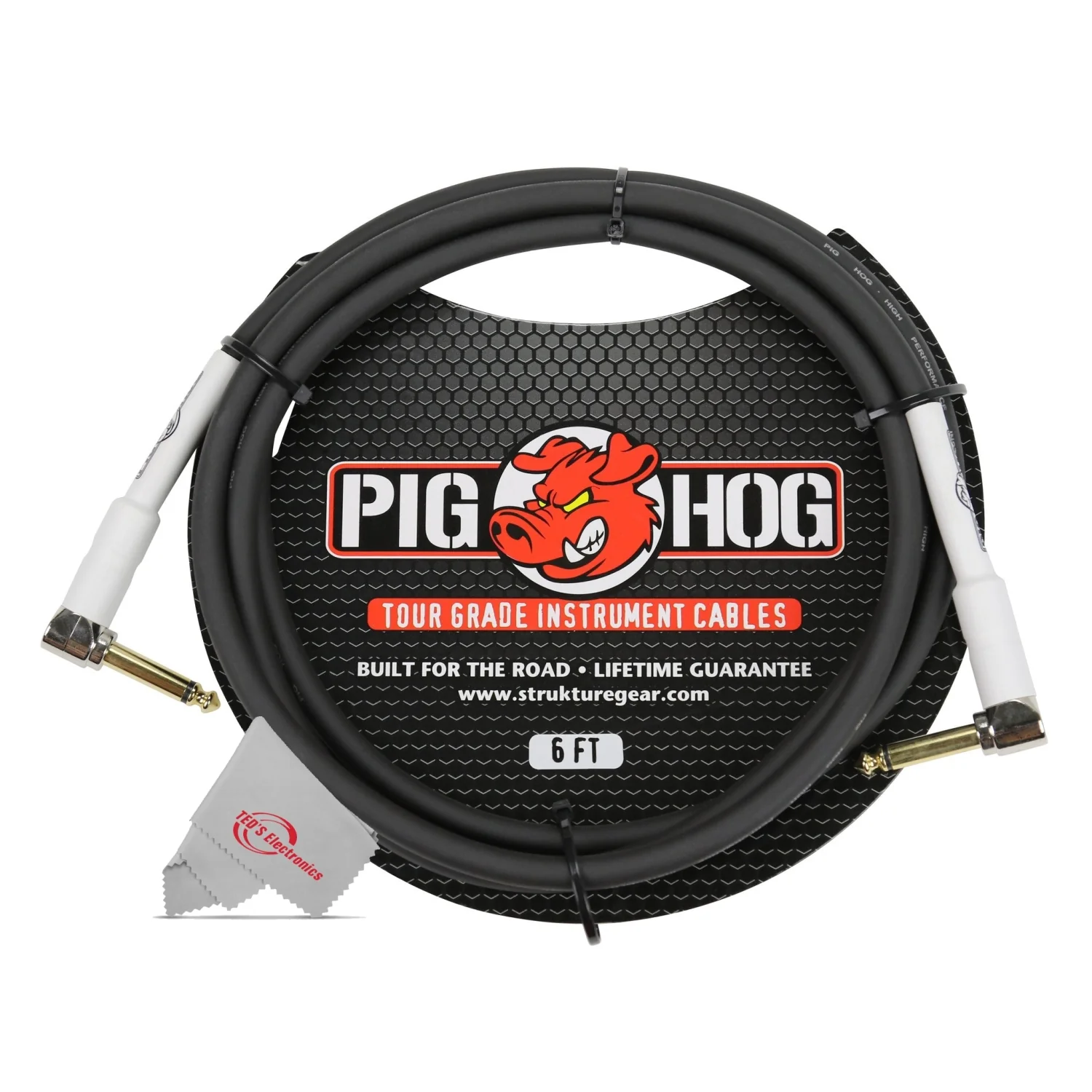 Pig Hog Tour Grade 6 ft Instrument Cable 1/4 Inch to 1/4 Inch Right Angle Connectors - PH6RR - 3 Units - Image 2