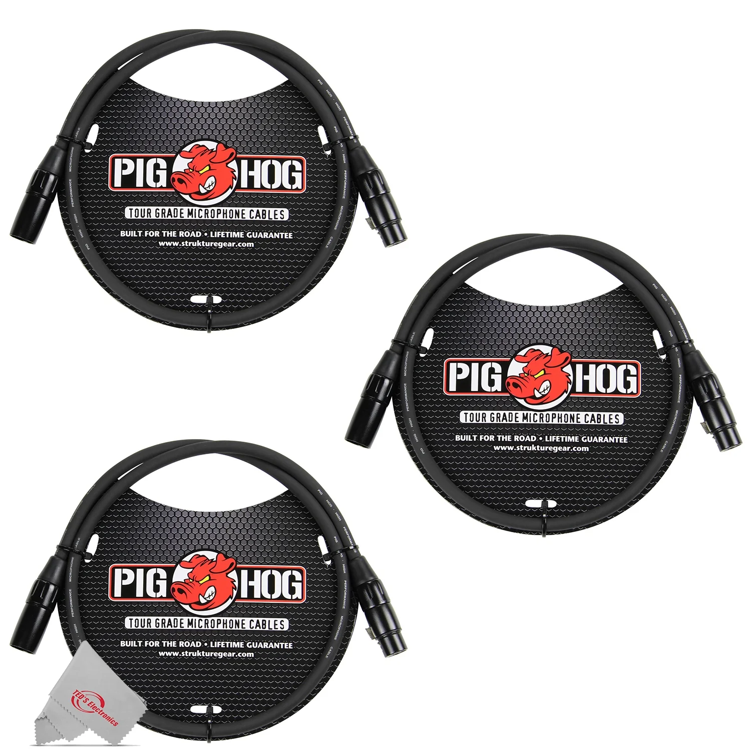 Pig Hog 8mm XLR Microphone Cable Male to Female 3 Ft Fully Balanced Premium Mic Cable - 3 Units