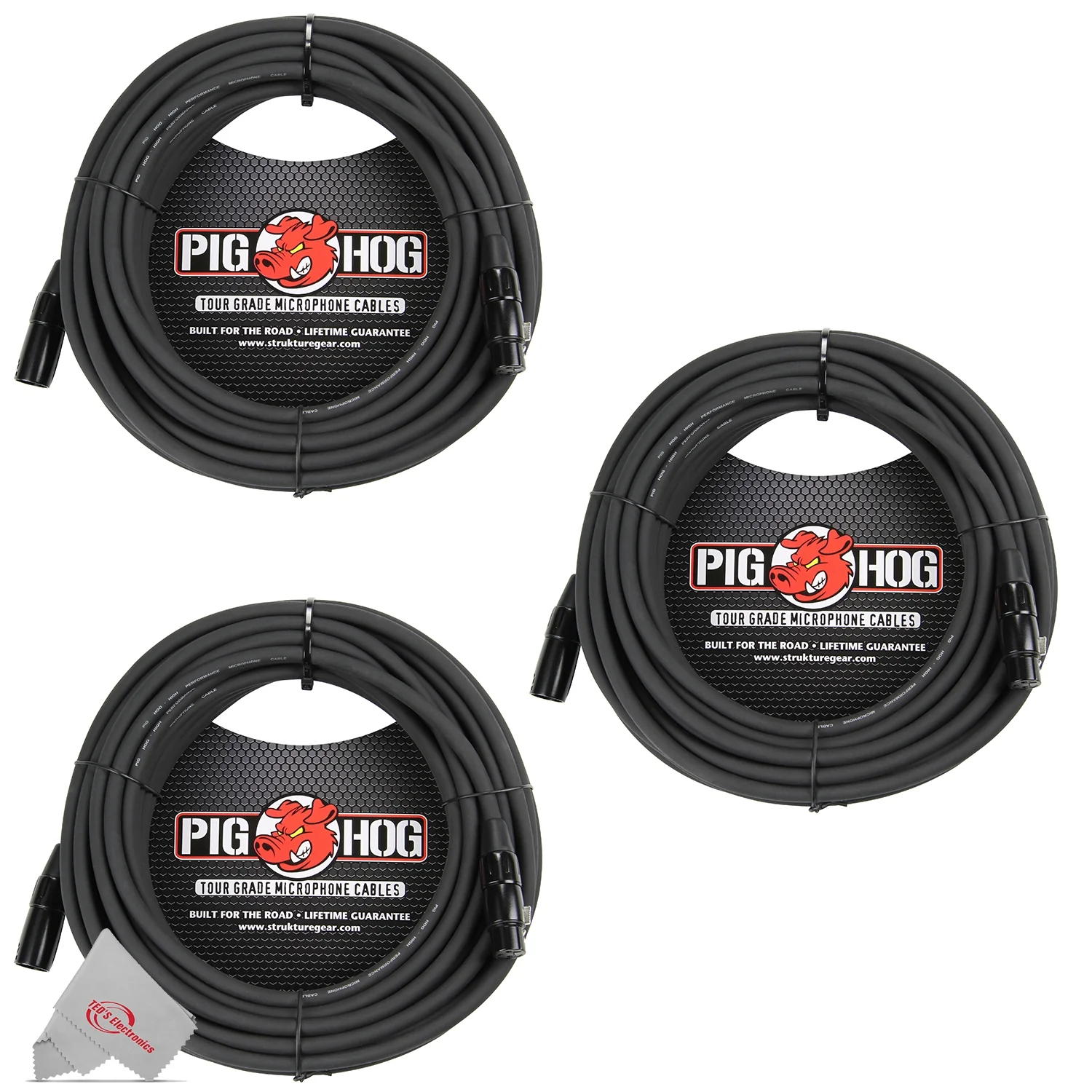 Pig Hog 8mm XLR Microphone Cable Male to Female 30 Ft Fully Balanced Premium Mic Cable - 3 Units