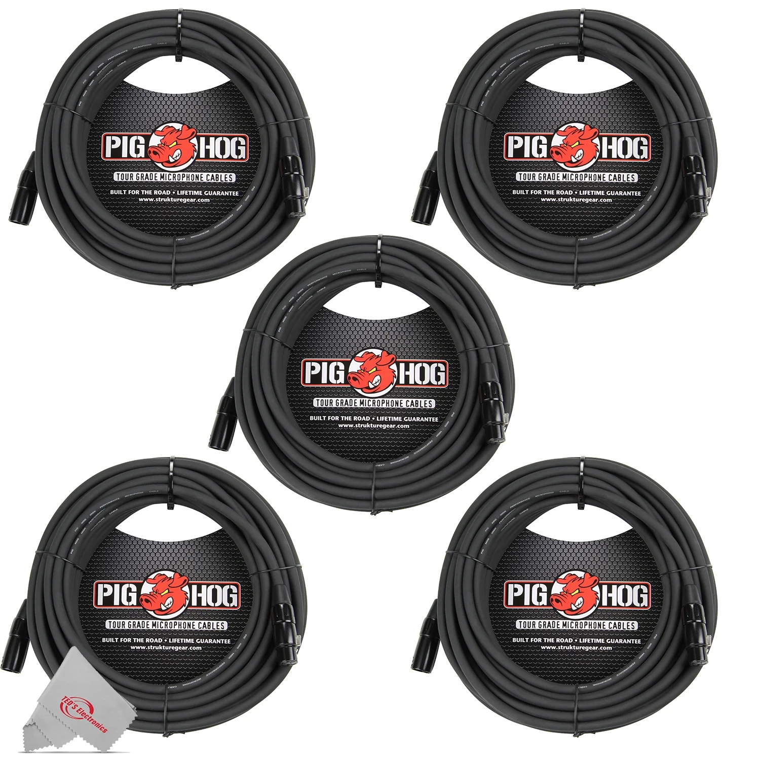 Pig Hog 8mm XLR Microphone Cable Male to Female 30 Ft Fully Balanced Premium Mic Cable - 5 Units