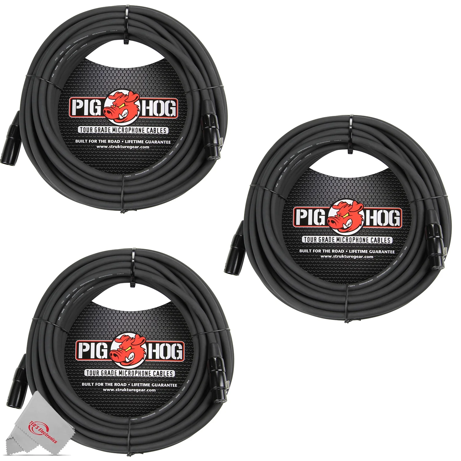 Pig Hog 8mm XLR Microphone Cable Male to Female 50 Ft Fully Balanced Premium Mic Cable - 3 Units