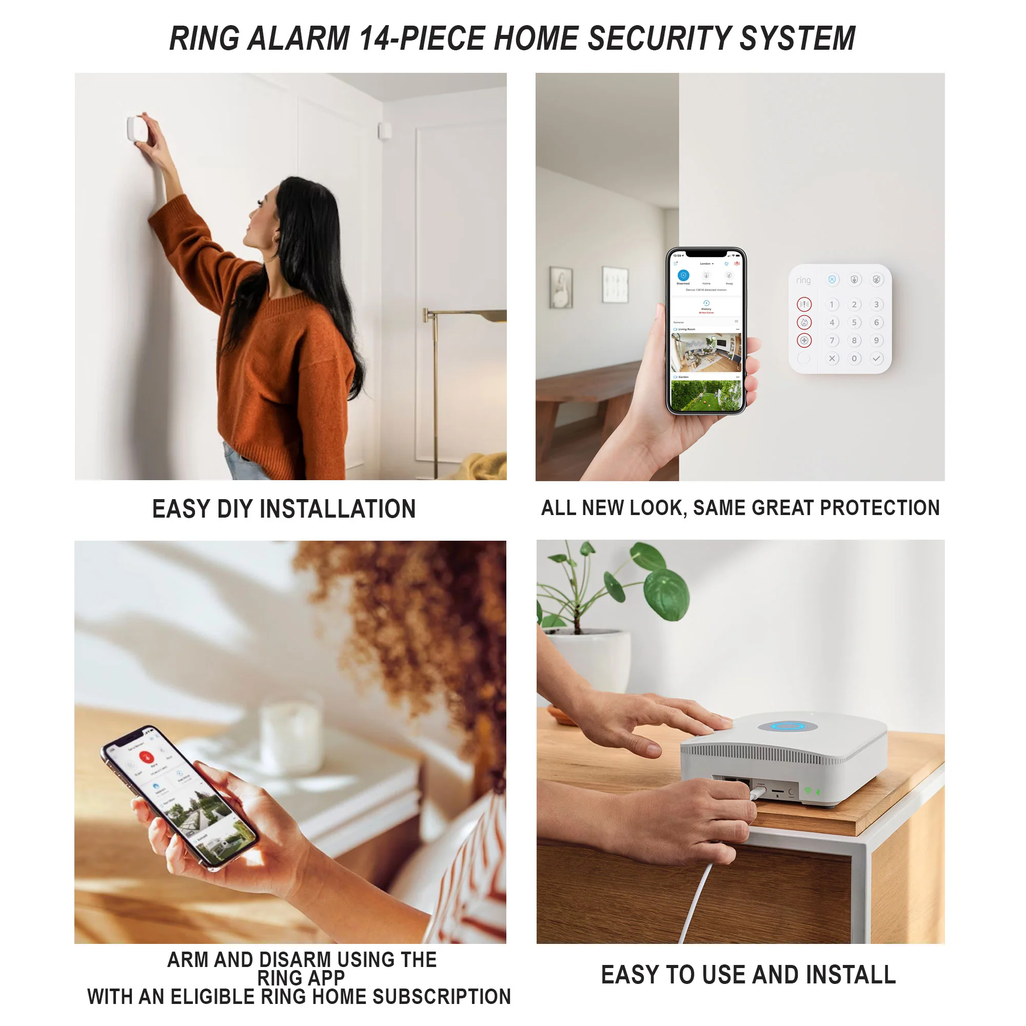 Ring Alarm 14-Piece Home Security Kit – Wireless System, Works with Alexa and Ring 1080p Video Doorbell (2020 Release, Satin Nickel) - Image 2