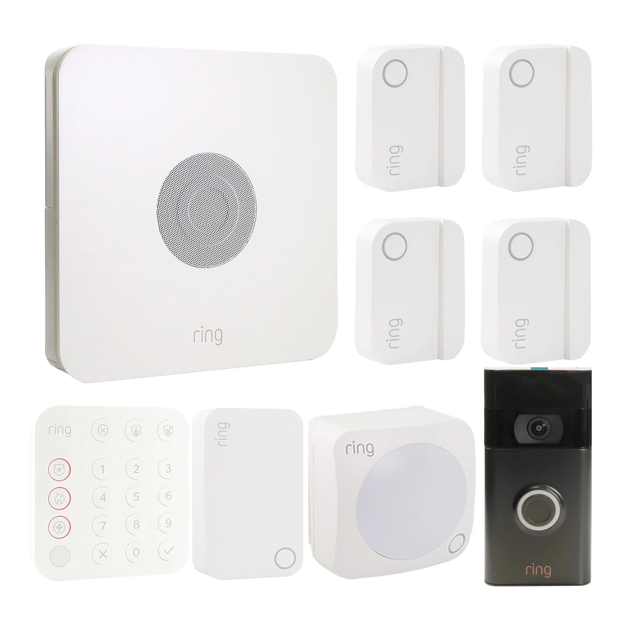 Ring Alarm 8-Piece Security Kit (2nd Gen) - White with Ring 1080p Video Doorbell (2020 Release, Venetian Bronze)