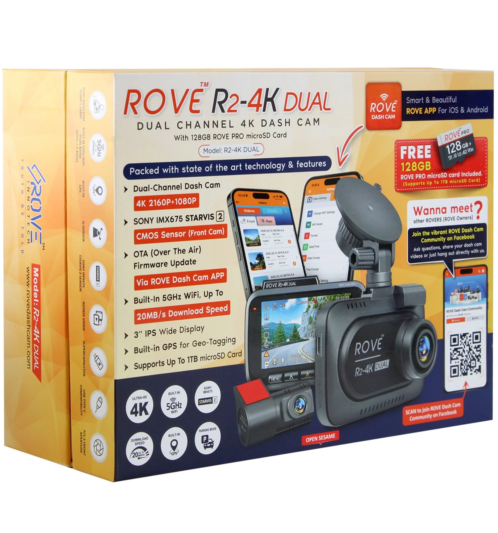 ROVE R2-4K DUAL Dash Cam Front and Rear, STARVIS 2 Sensor, FREE 128GB Card Included, 5G WiFi - up to 20MB/s Fastest Download Speed with App, 4K 2160P/FHD Dash Camera for Cars, 3" IPS, 24H Parking Mode - Image 3