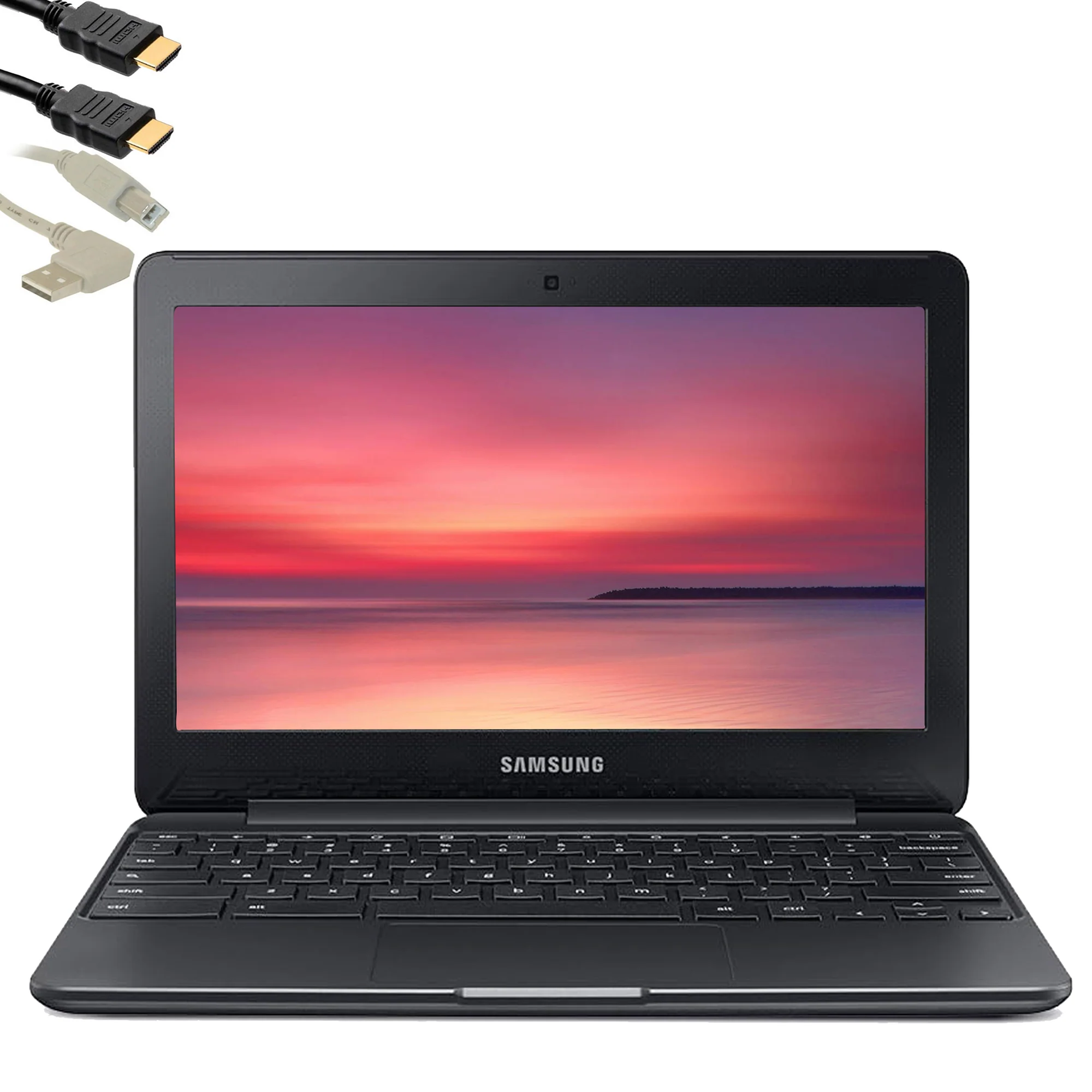 Samsung Chromebook 3 11.6" 4GB RAM Chromebook (500C13-K04) with 6 ft. HDMI Cable and 10 ft. Angle USB 2.0 Type A Male To B Male Cable