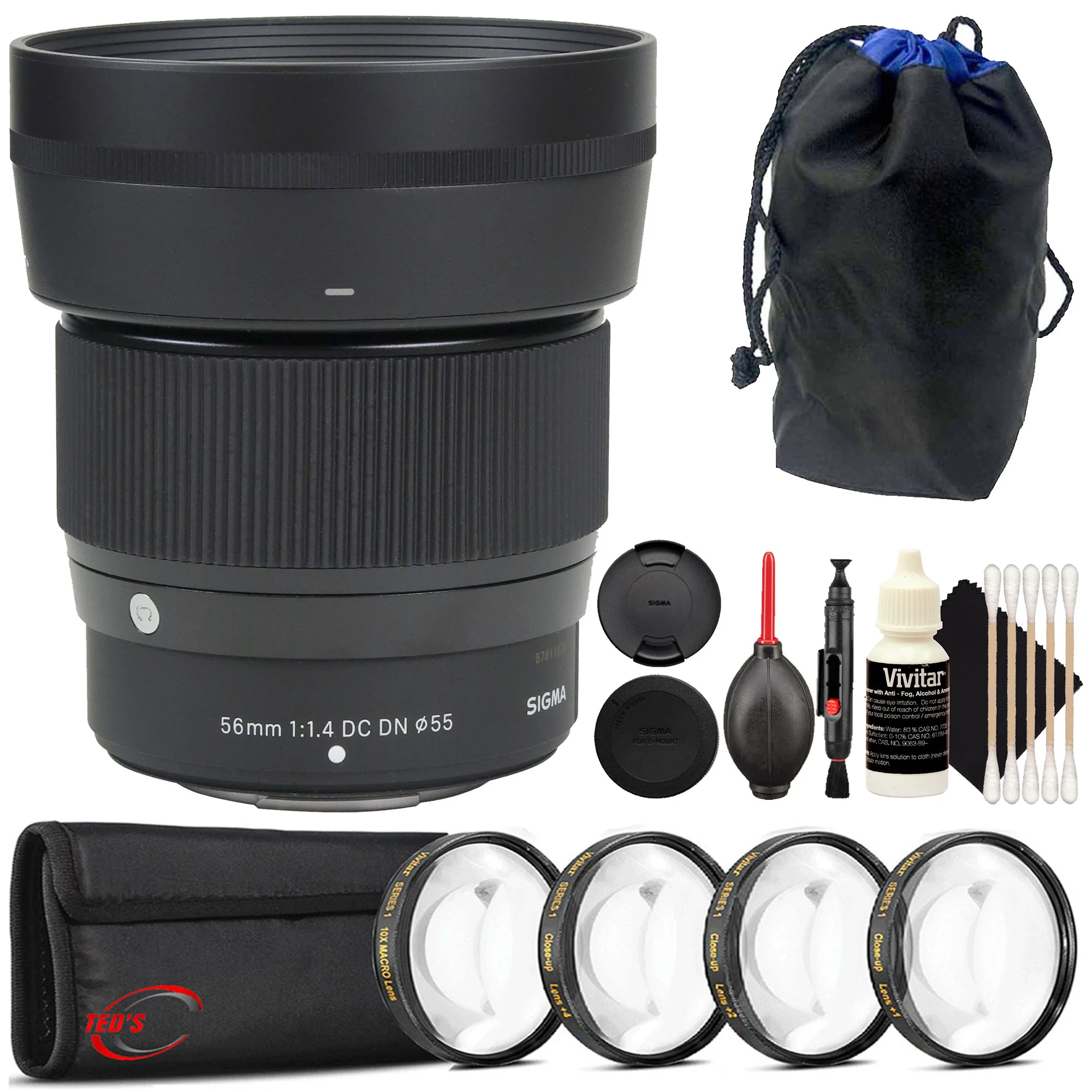 Sigma 56mm f/1.4 DC DN Contemporary Lens (FUJIFILM X) with 55mm Macro Diopter Filter Set for 55mm Thread Lenses Kit