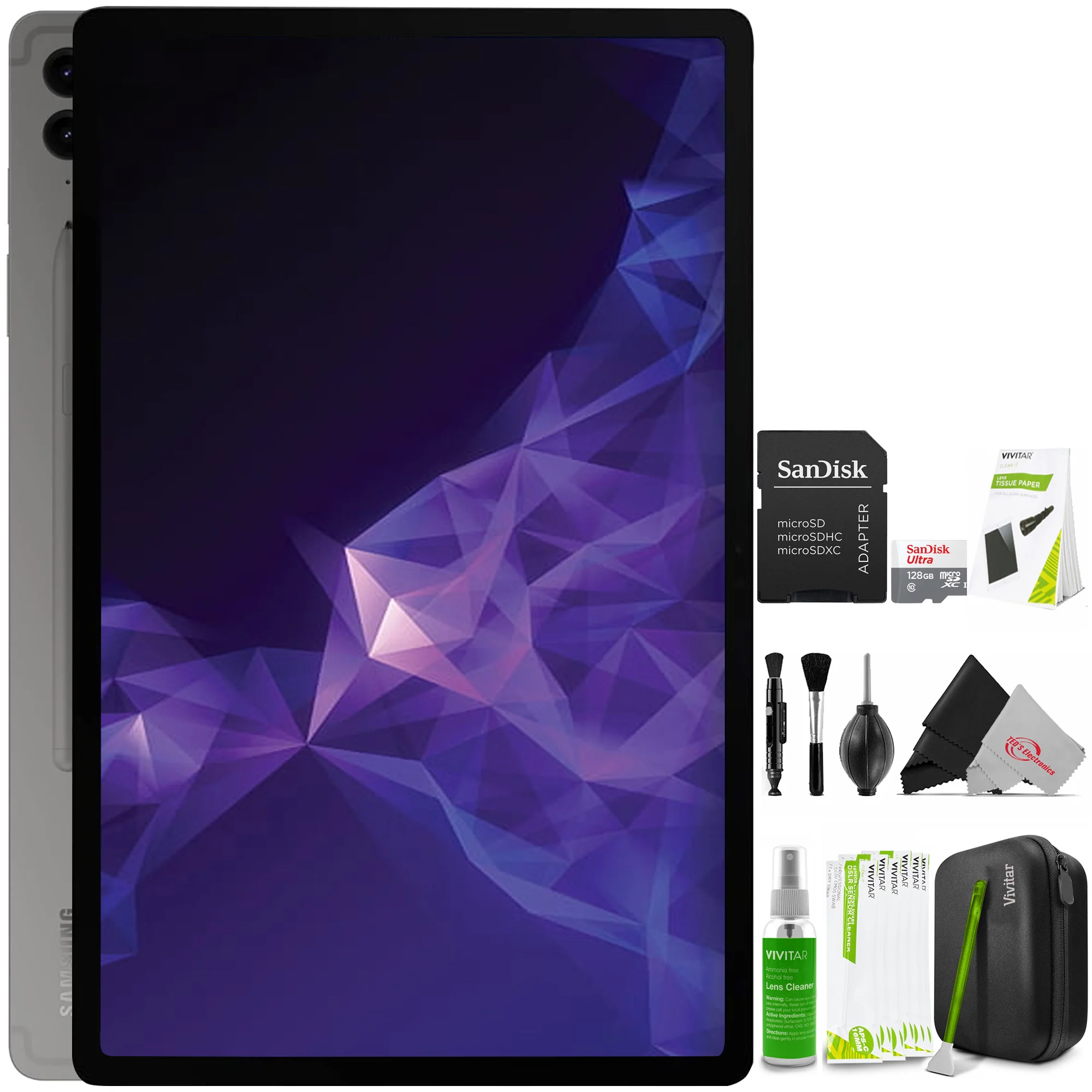 Samsung Galaxy Tab S9 FE+ Plus 12.4” 256GB Android Tablet w/ Stylus (Gray) with SanDisk 128GB Ultra UHS-I microSDHC Memory Card and Cleaning Kit