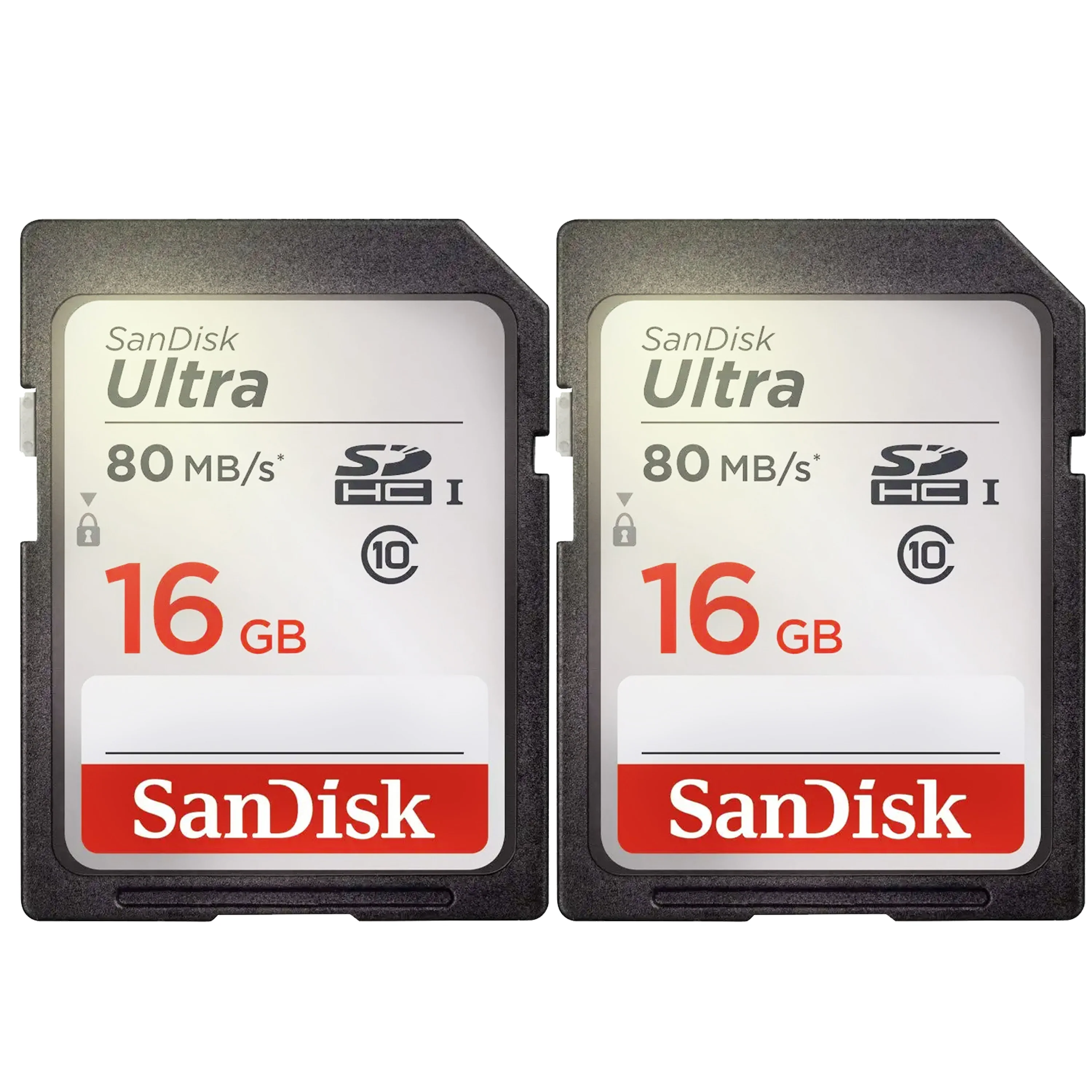 2 Packs SanDisk Ultra 16GB Class 10 SDHC UHS-I Memory Card up to 80MB/s SDSDUNC-016G-GN6IN