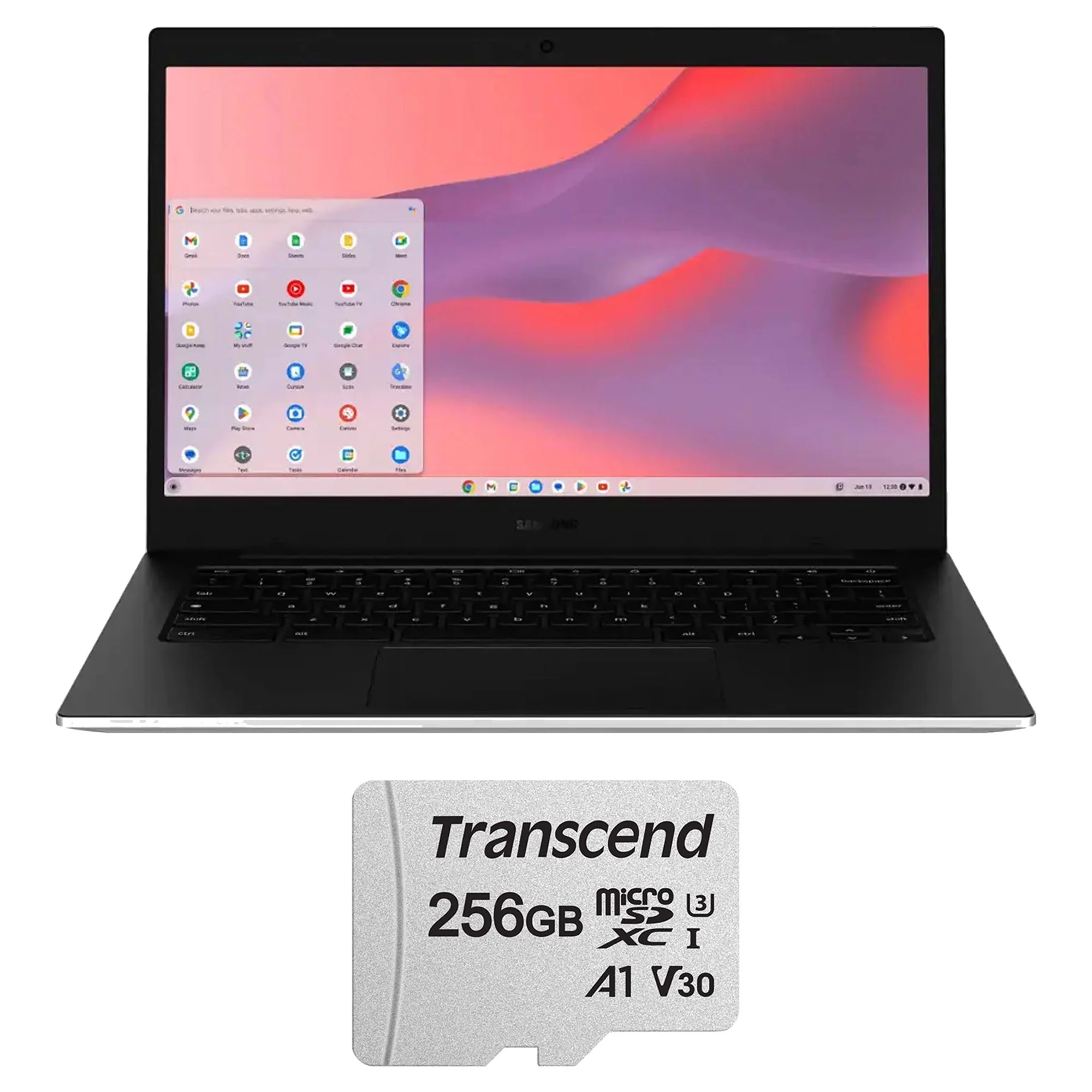 Samsung Galaxy Chromebook Go 14" LED Laptop - Intel Celeron- 4GB Memory - 128GB Storage (Silver) with Transcend 256GB 300S UHS-I microSDXC Memory Card