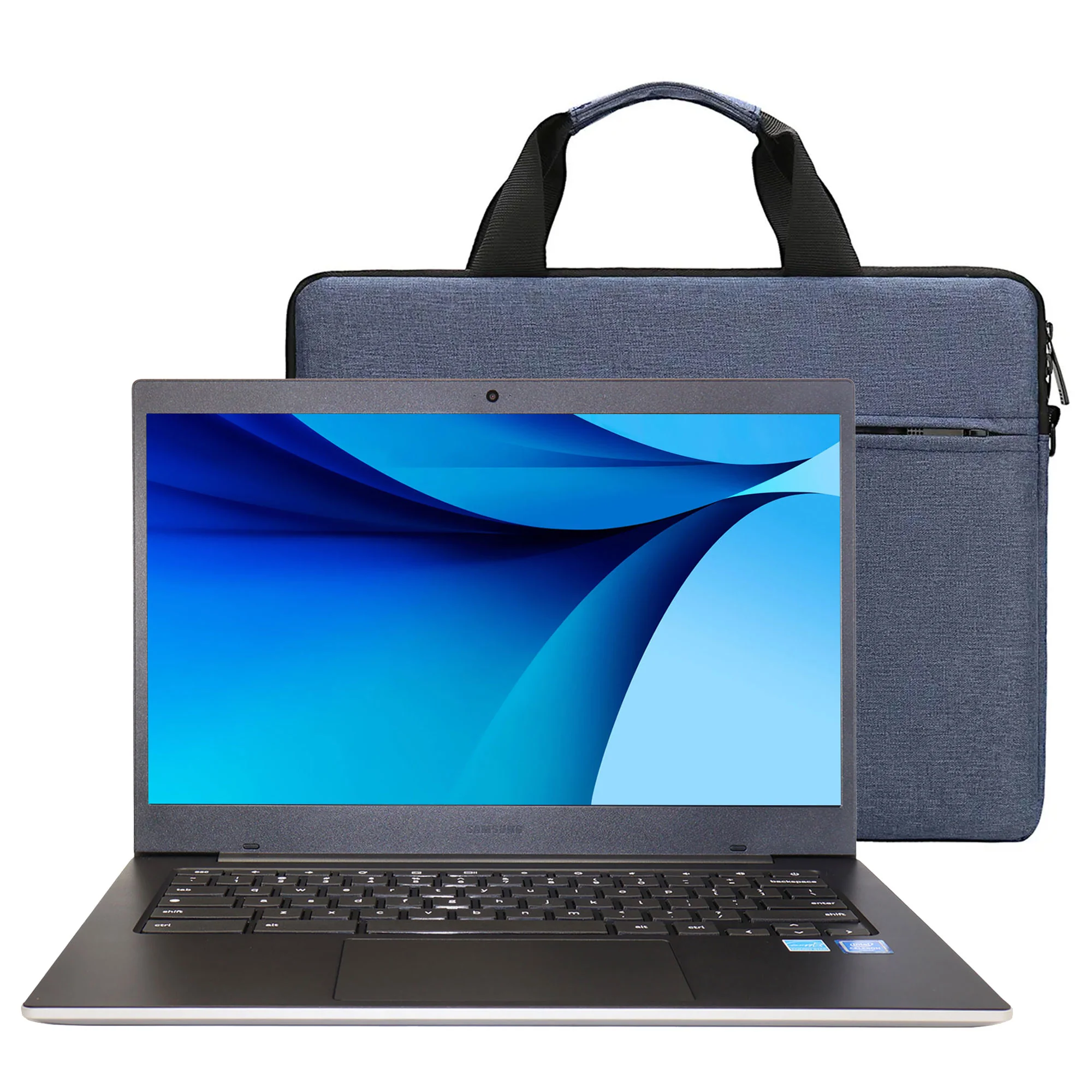 Samsung Galaxy Chromebook Go 14" LED Laptop - Intel Celeron N4500, 4GB RAM, 64GB Storage, ChromeOS (Silver) with Laptop Bag