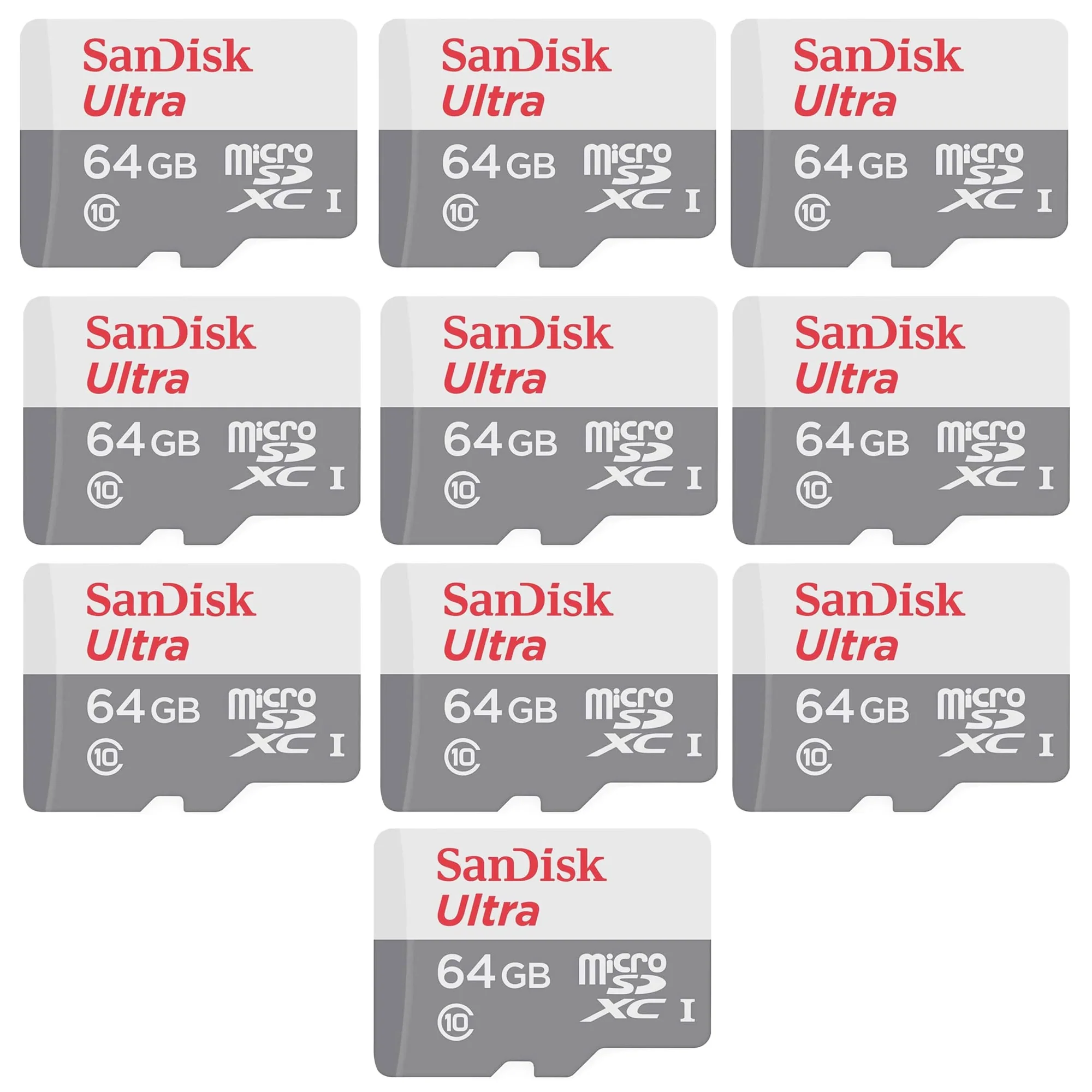 10x SanDisk Ultra 64GB microSDXC Memory Card UHS-1 Upto 100 MB/s Class 10 Full HD Video with SD Adapter