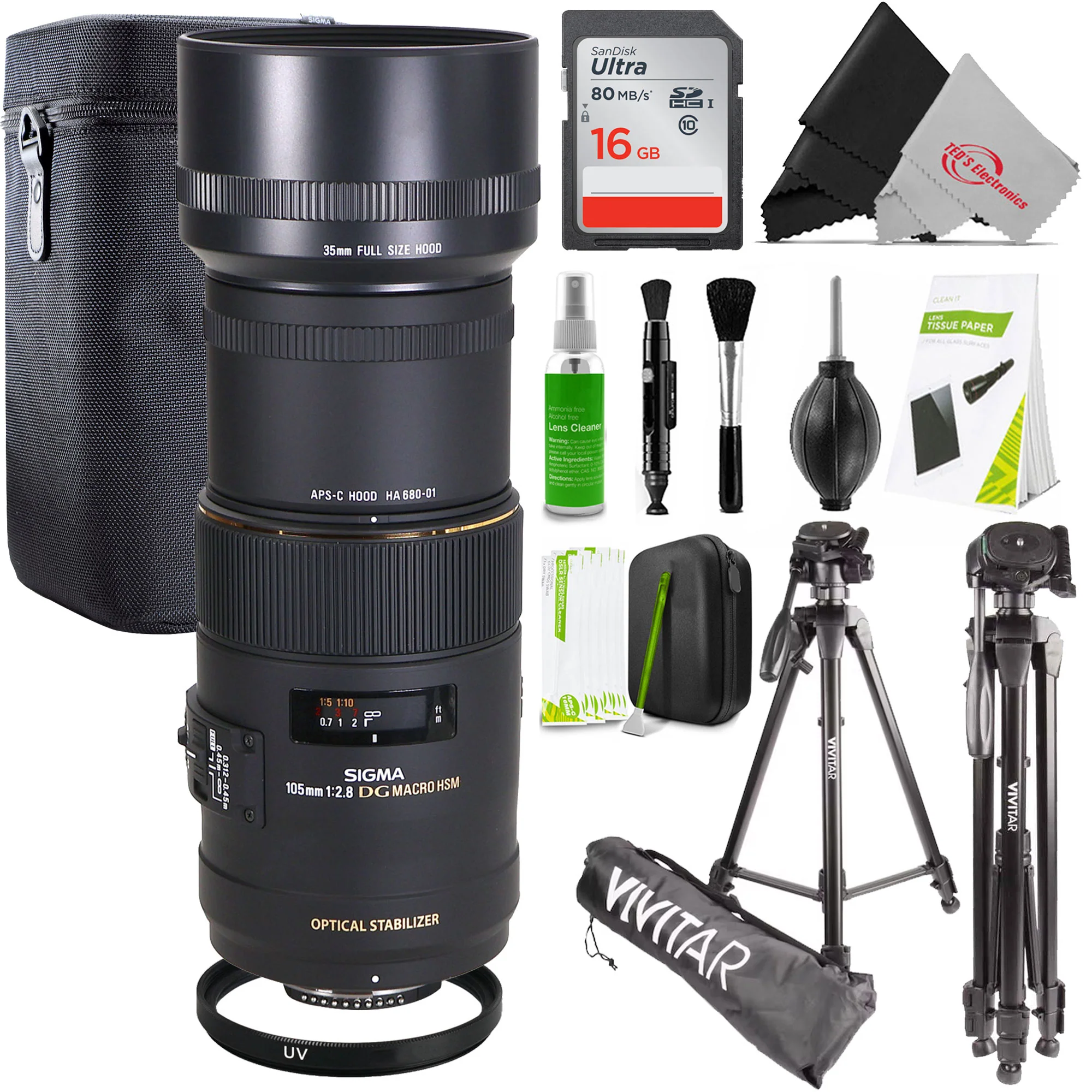 Sigma 105mm F2.8 EX DG OS HSM Macro Lens for Nikon DSLR Camera + Accessory Bundle