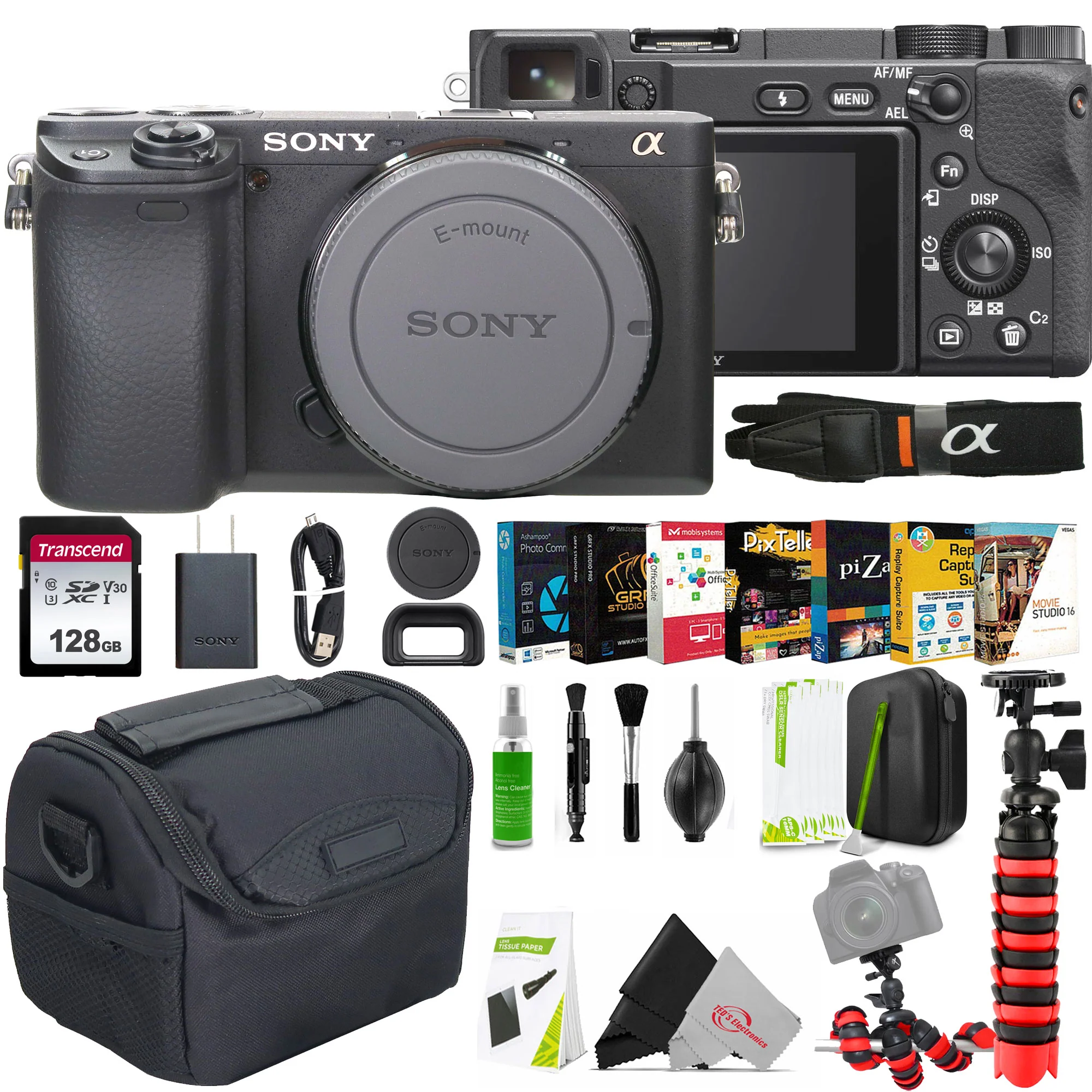 Sony Alpha a6400 Mirrorless Digital Camera (Body) with Transcend 128GB SDXC/SDHC 300S Memory Card Accessory Bundle