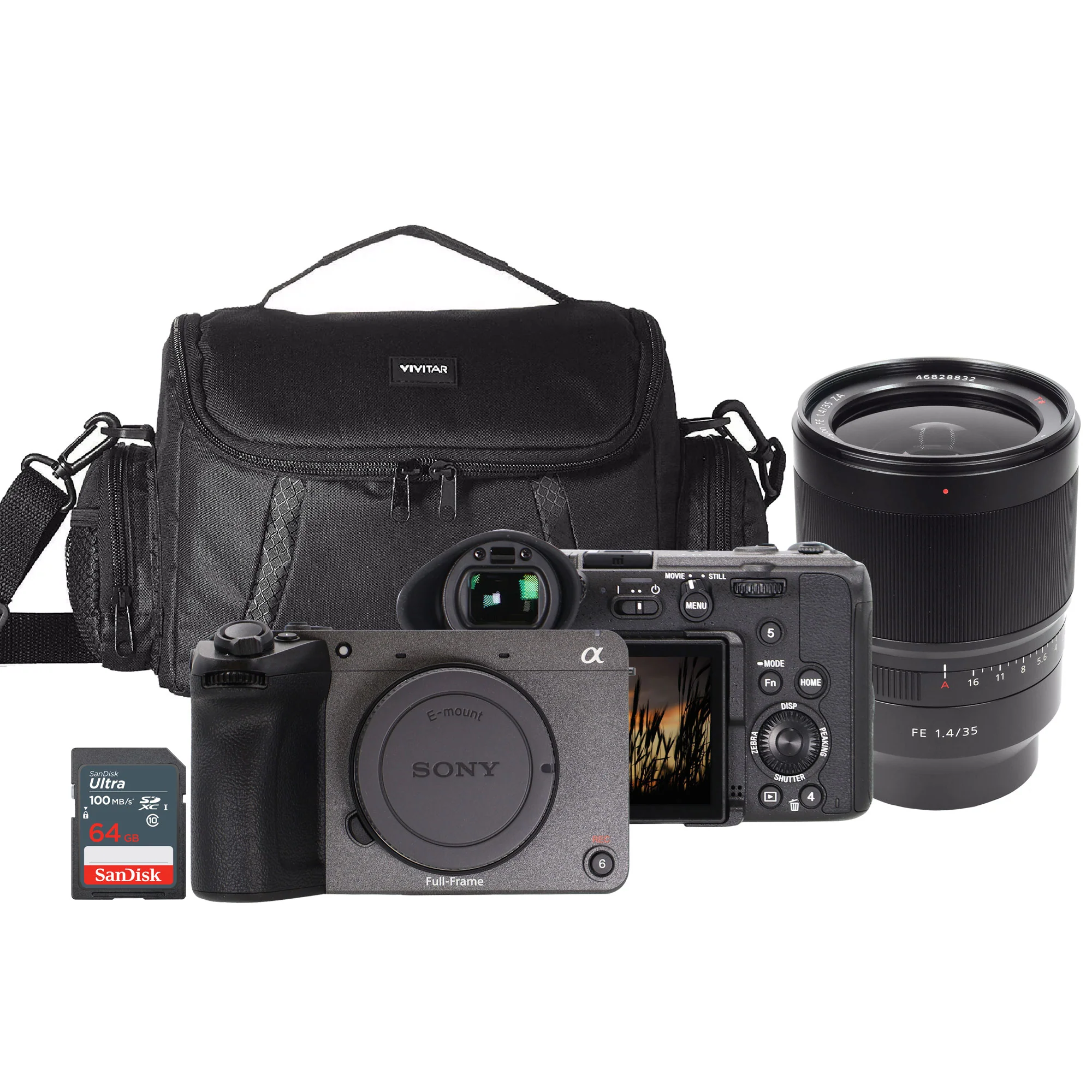 Sony FX2 Full-Frame Digital Cinema Line Camera (Gray) with Distagon T* FE 35mm f/1.4 ZA Lens and 64GB Ultra SDXC Card, Camera Bag