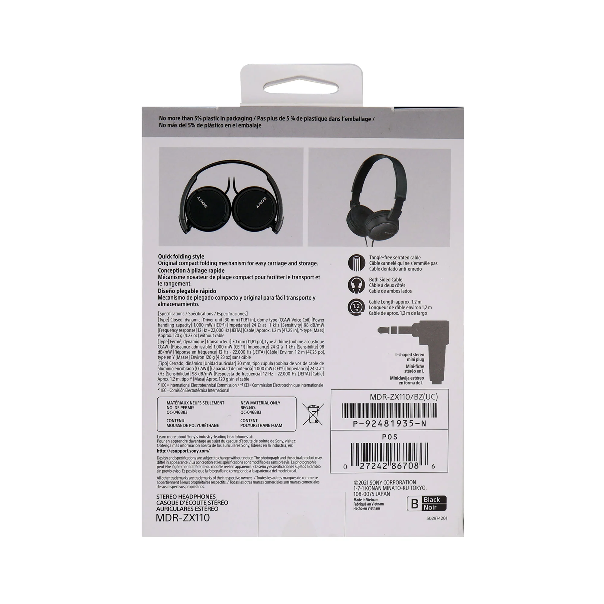 Sony MDR-ZX110 On-Ear Wired Headphones (Black) - Image 4