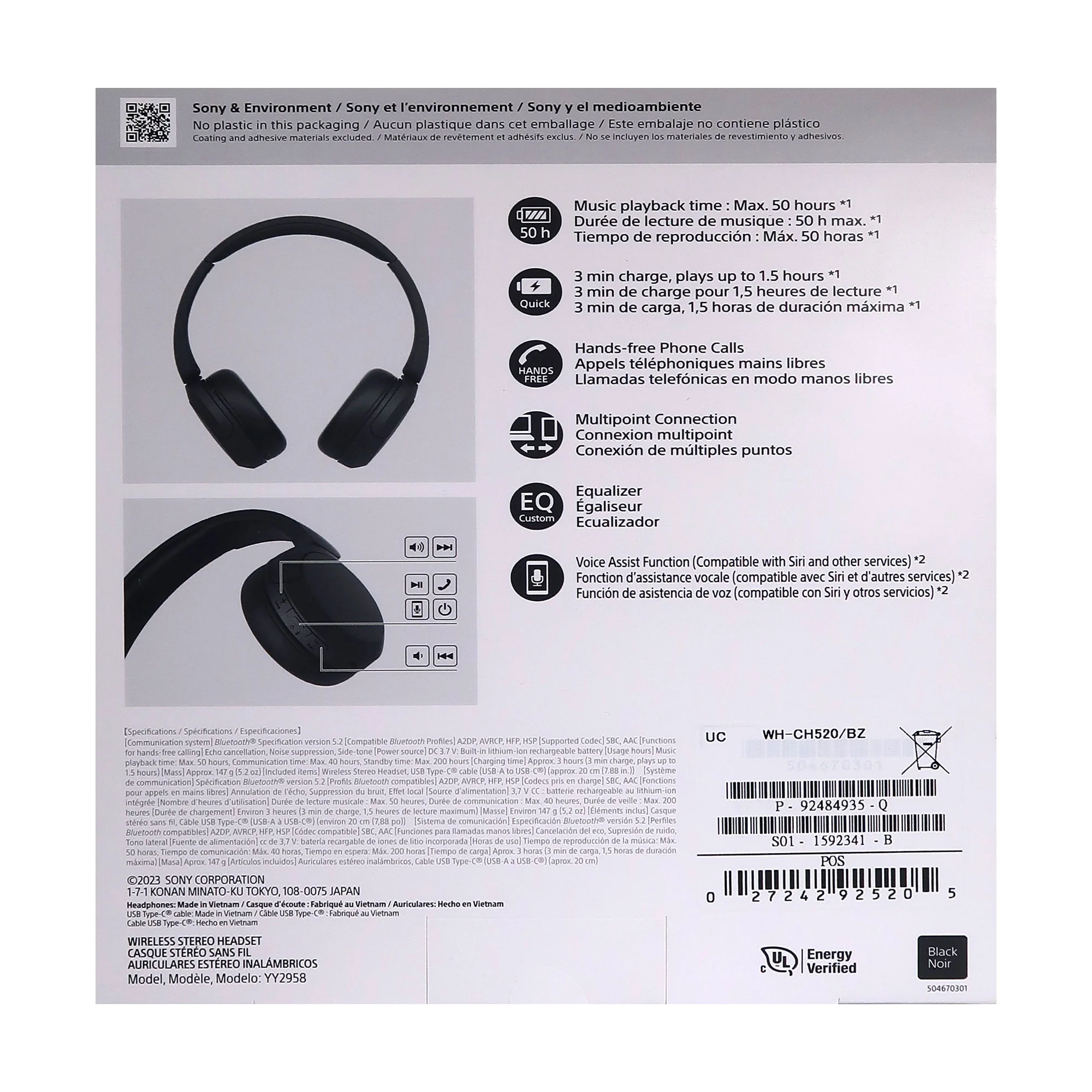 Sony WH-CH520 Wireless On-Ear Headphones with Microphone (Black) - Image 7