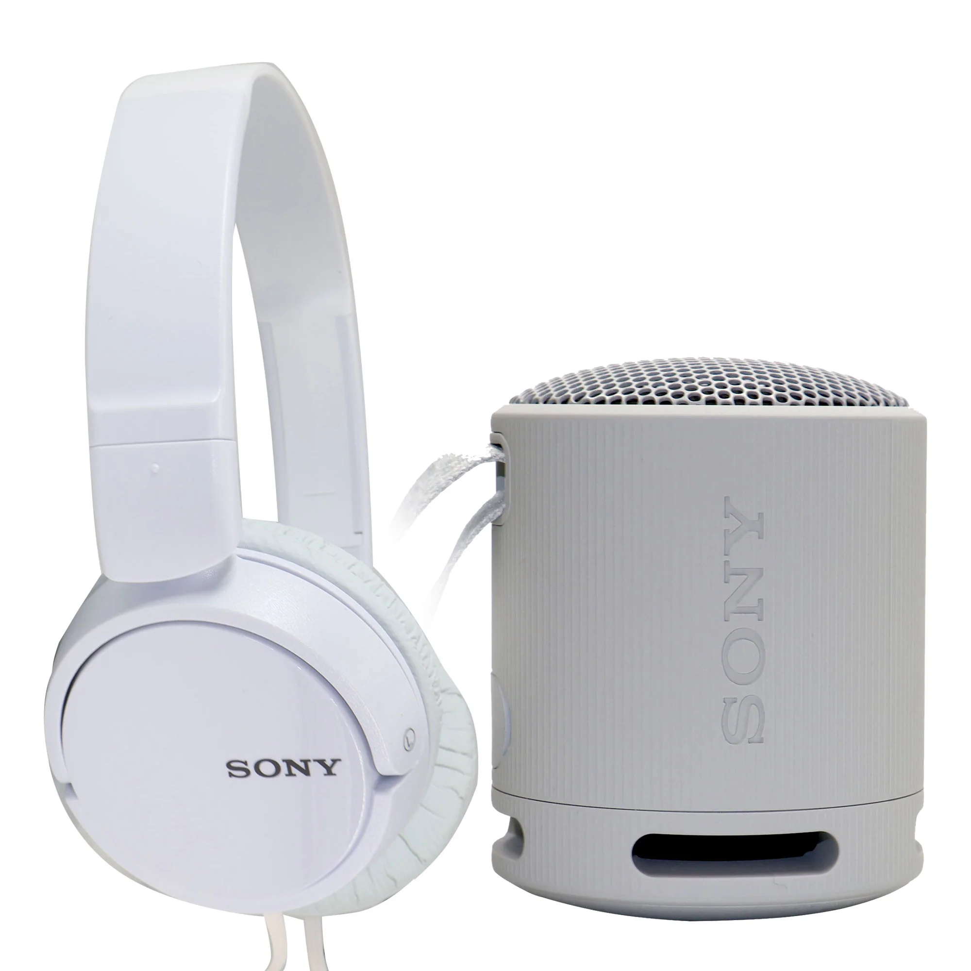 Sony XB100 Portable Waterproof Bluetooth Speaker (Gray) with Sony MDR-ZX110 On-Ear Wired  Headphones (White)