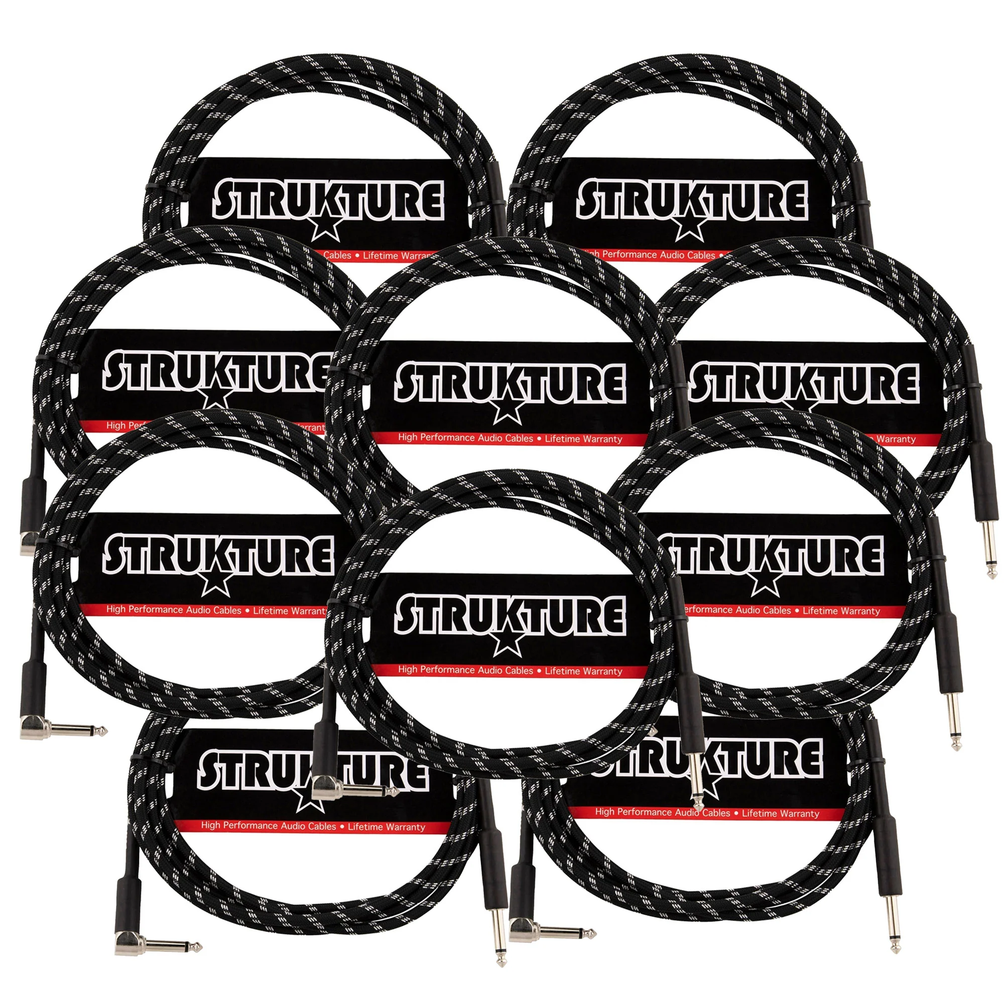 Strukture Instrument Cable 10ft. Right Angle (Black/Silver) - 10 Pack