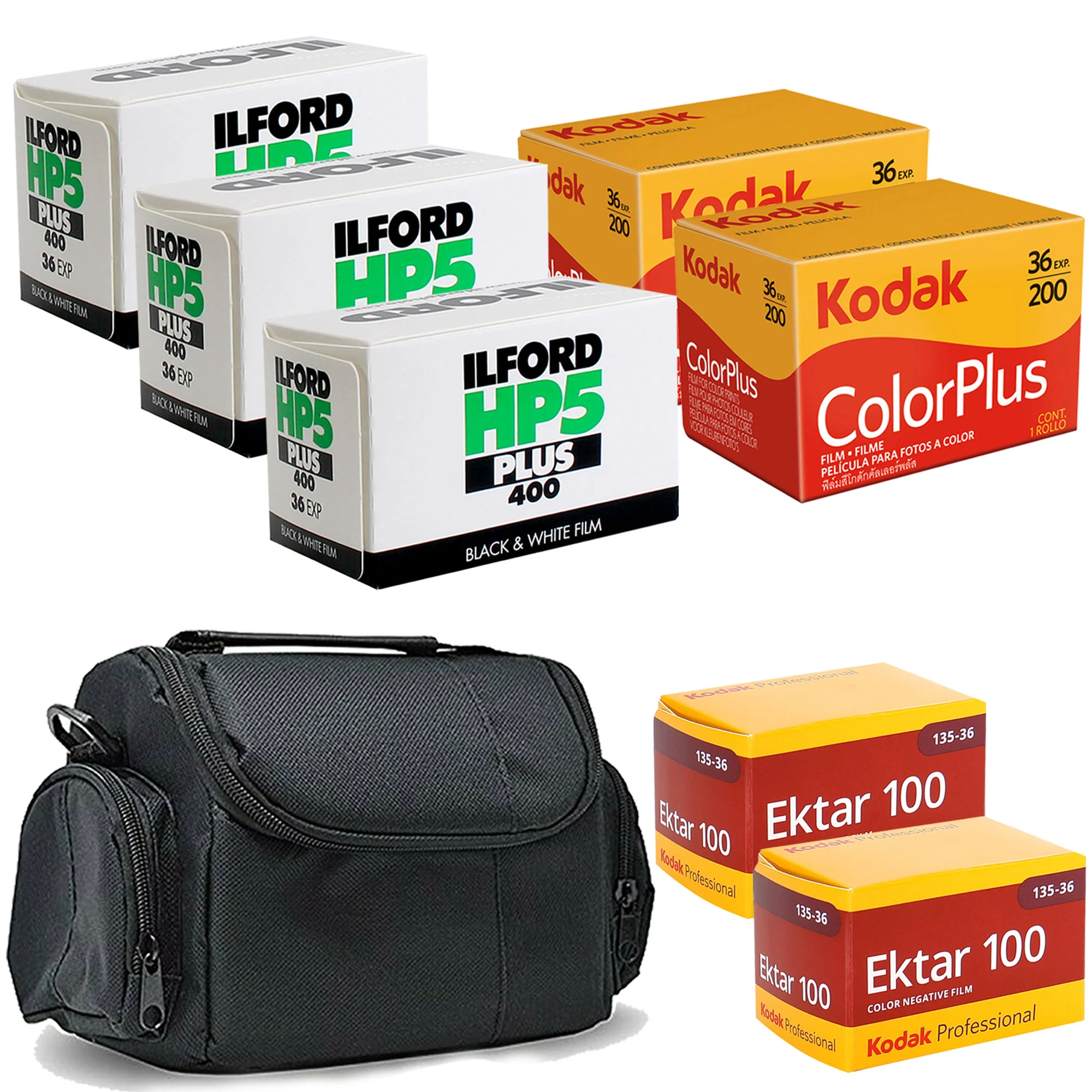 Kodak Portra 800 Color, UltraMax 400 Color, ColorPlus 200 Color, Ektar 100 Color, Ilford HP5 Plus Black & White Negative Film + Case