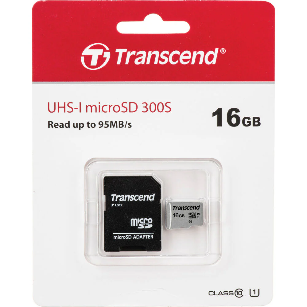 Transcend 16GB MicroSD 300s 95MB/s Class 10 Micro SDHC Memory Card with SD Adapter - Image 2