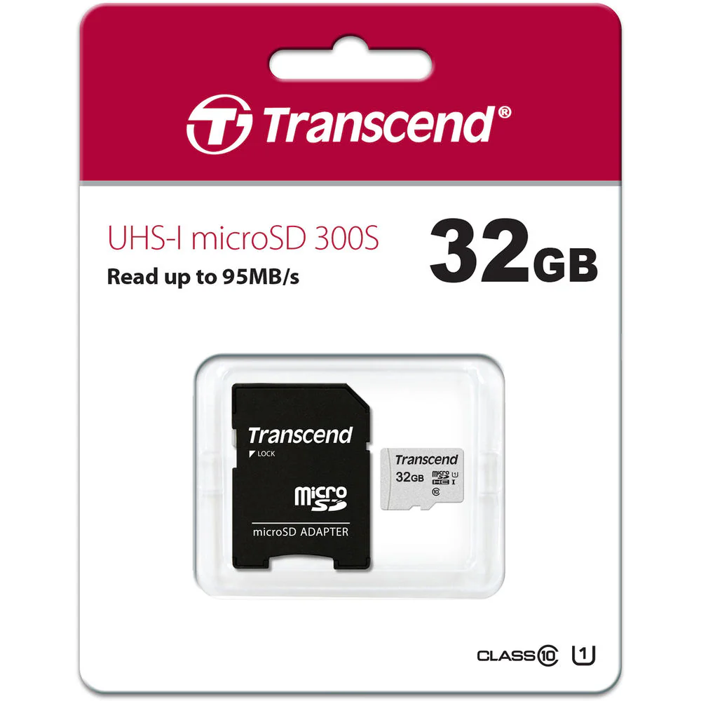 Transcend 32GB MicroSD 300s 100MB/s Class 10 Micro SDHC Memory Card with SD Adapter - Image 3