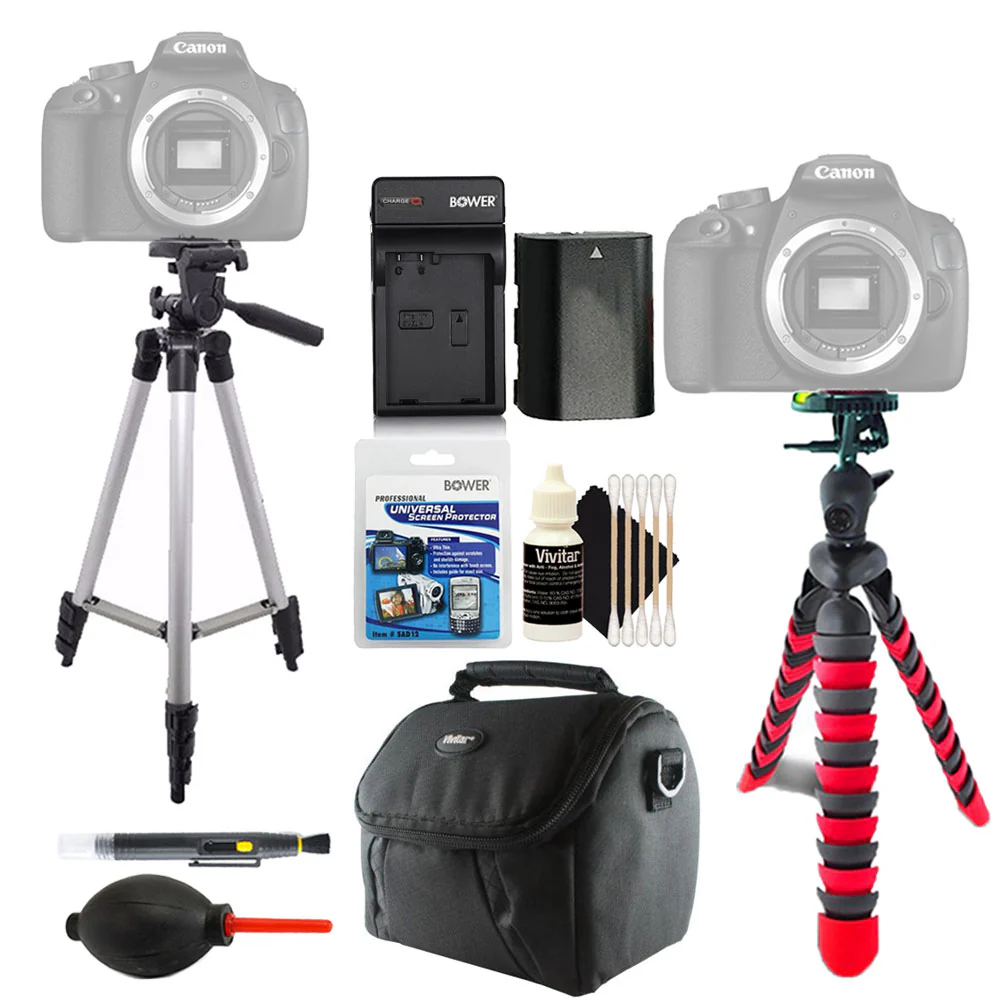Tall + Flexible Tripod + Replacement for LP-E6 Battery + Lens Cleaner + Dust Blower + Universal Screen Protector + Gadget Bag + 3pc Cleaning Kit