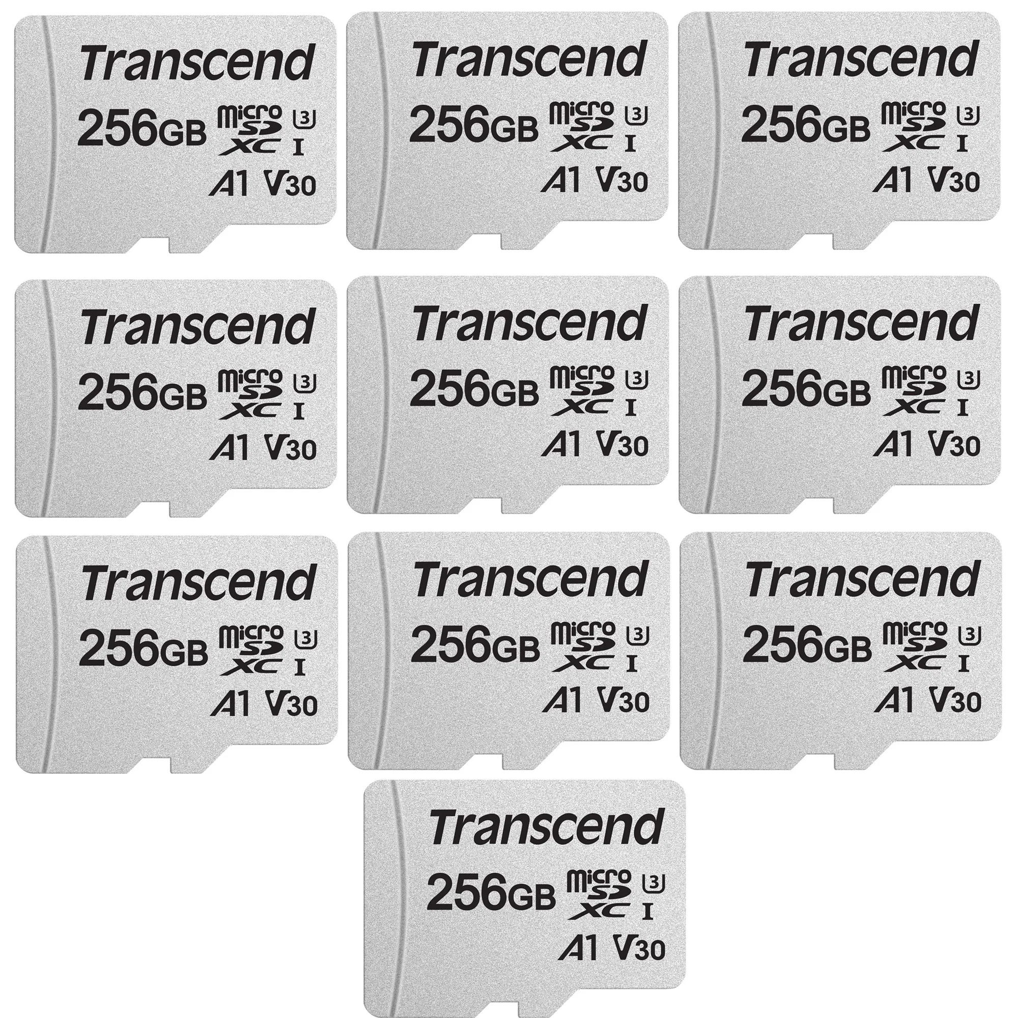 10x Transcend 256GB 300S UHS-I microSDXC Memory Card with SD Adapter