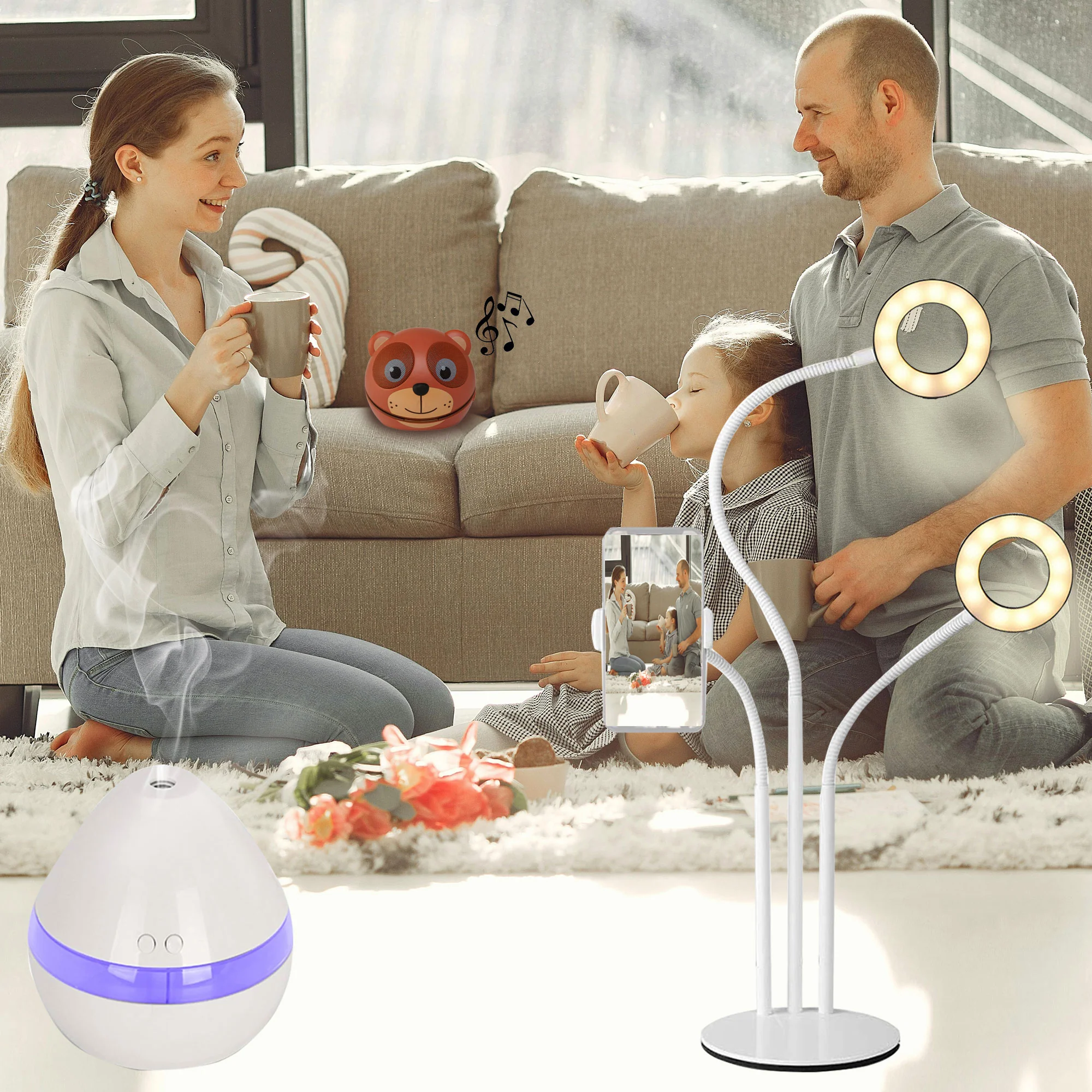 All She Needs Accessory Bundle Gift Set for Mom with Purple Essential Oils Diffuser Adorable Character Speaker and Makeup Phone Cradle + LED Light - Image 9