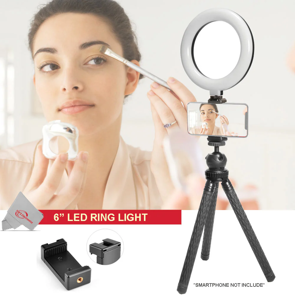 Vidpro Dual Wireless Lavelier Mic Set and 6" LED Ring Light with 12" Stand Podcasting Essential Kit - Image 6