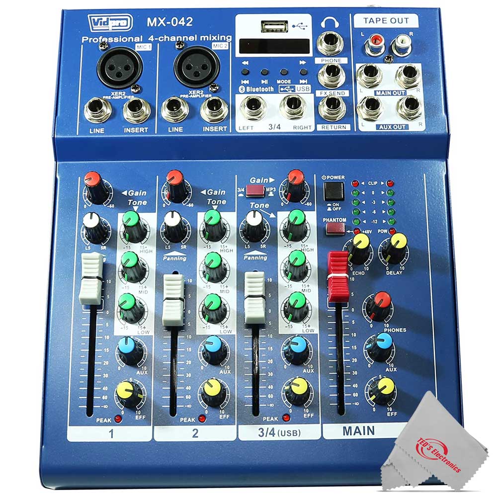 Vidpro MX-042 4-Channel 2-bus Mixer 48V Phantom USB Input - Image 2