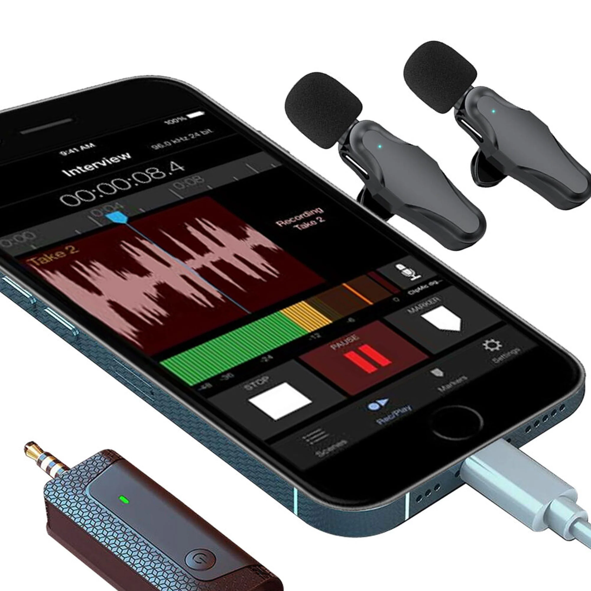 Vidpro Dual Wireless Lavelier Microphone Set 60 ft Range 2.4GHz Crystal Clear Audio 3.5mm Plug TTRS Lightening and USB-C Adapter for Cameras, iPhone Samsung Smartphones - Image 4